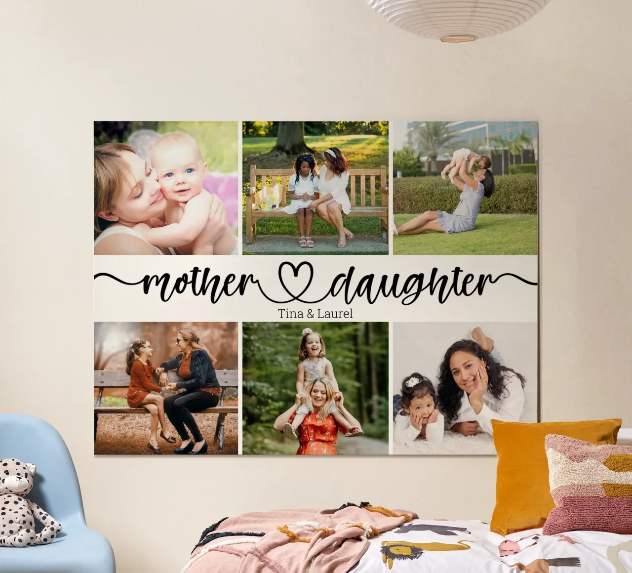 Gepersonaliseerde Moeder & Dochter Custom Name 6 fotocollage poster met aluminium frame van Personalized Art