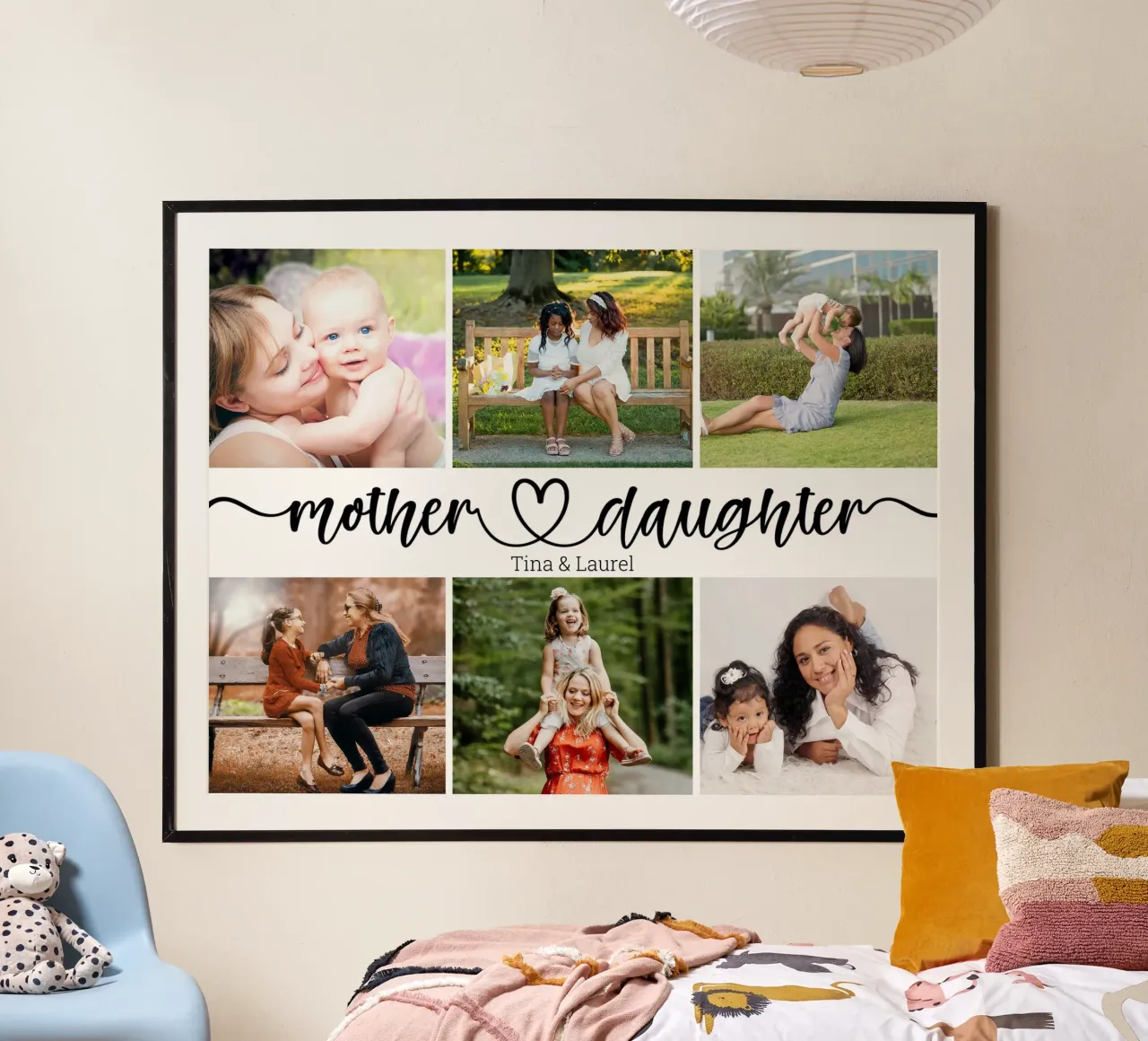 Gepersonaliseerde Moeder & Dochter Custom Name 6 fotocollage poster met aluminium frame van Personalized Art
