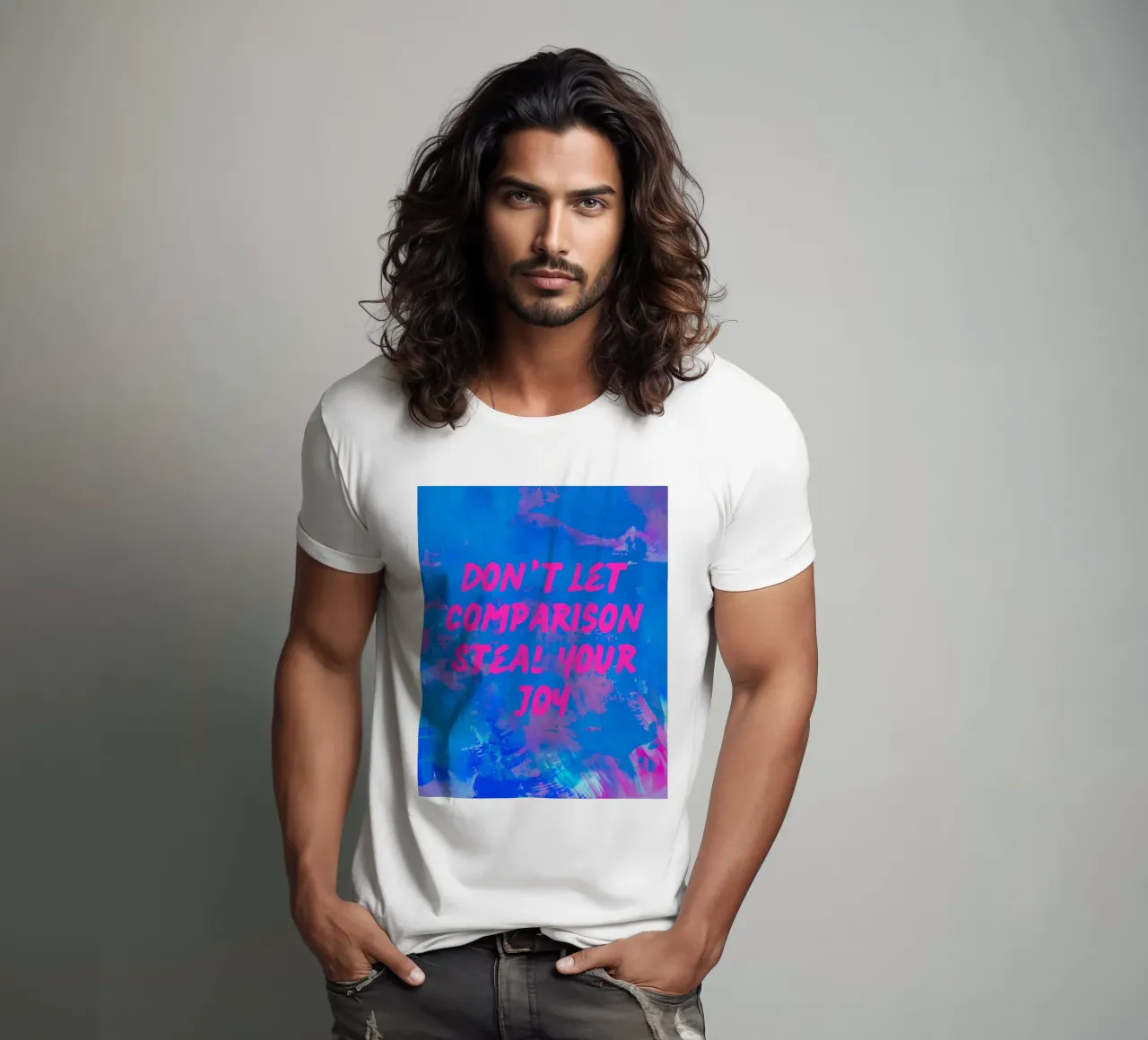 'Don't Let Comparison Steal Your Joy' Colorful Abstract t-shirt by FABOArt