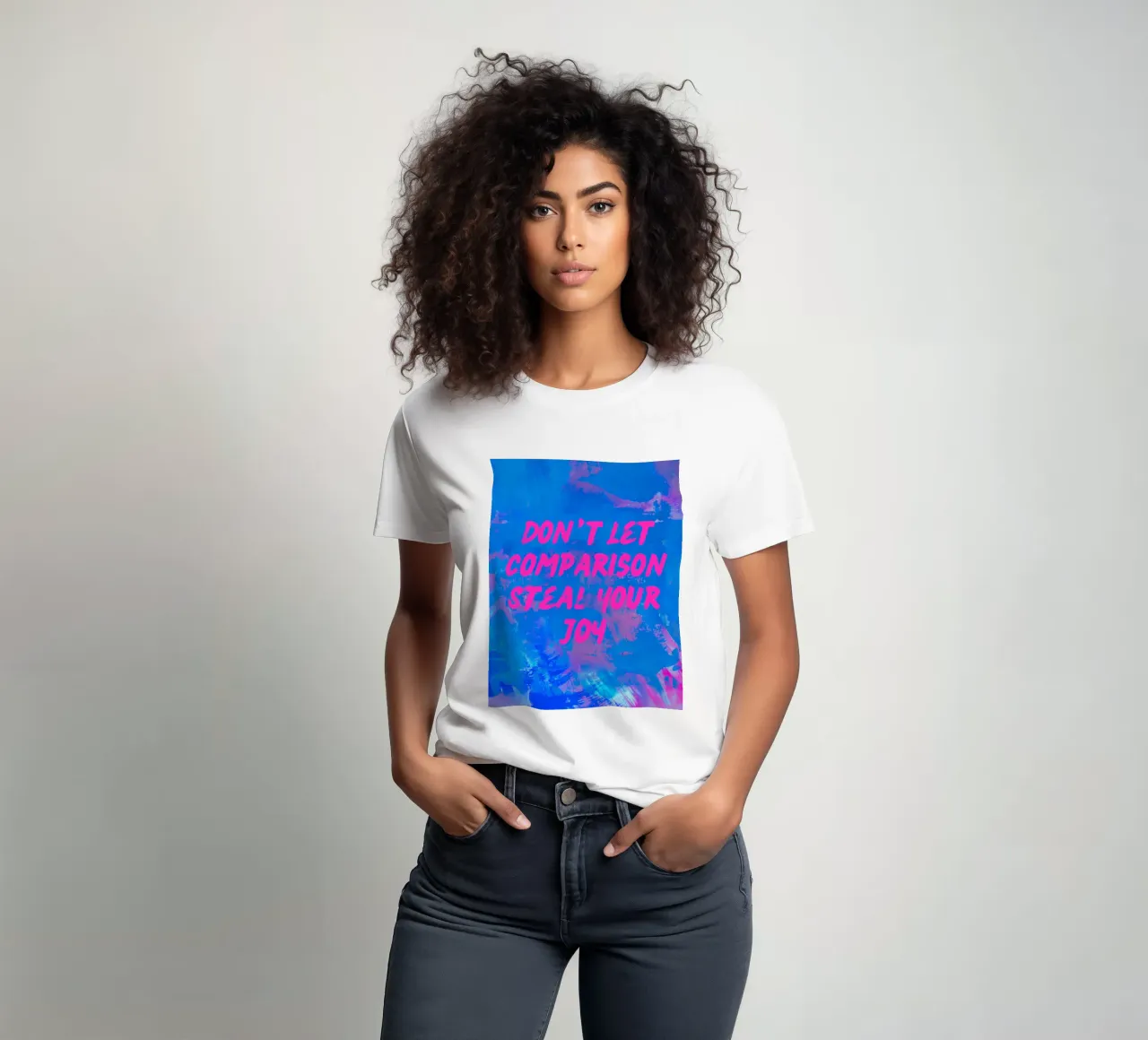 'Don't Let Comparison Steal Your Joy' Colorful Abstract t-shirt by FABOArt