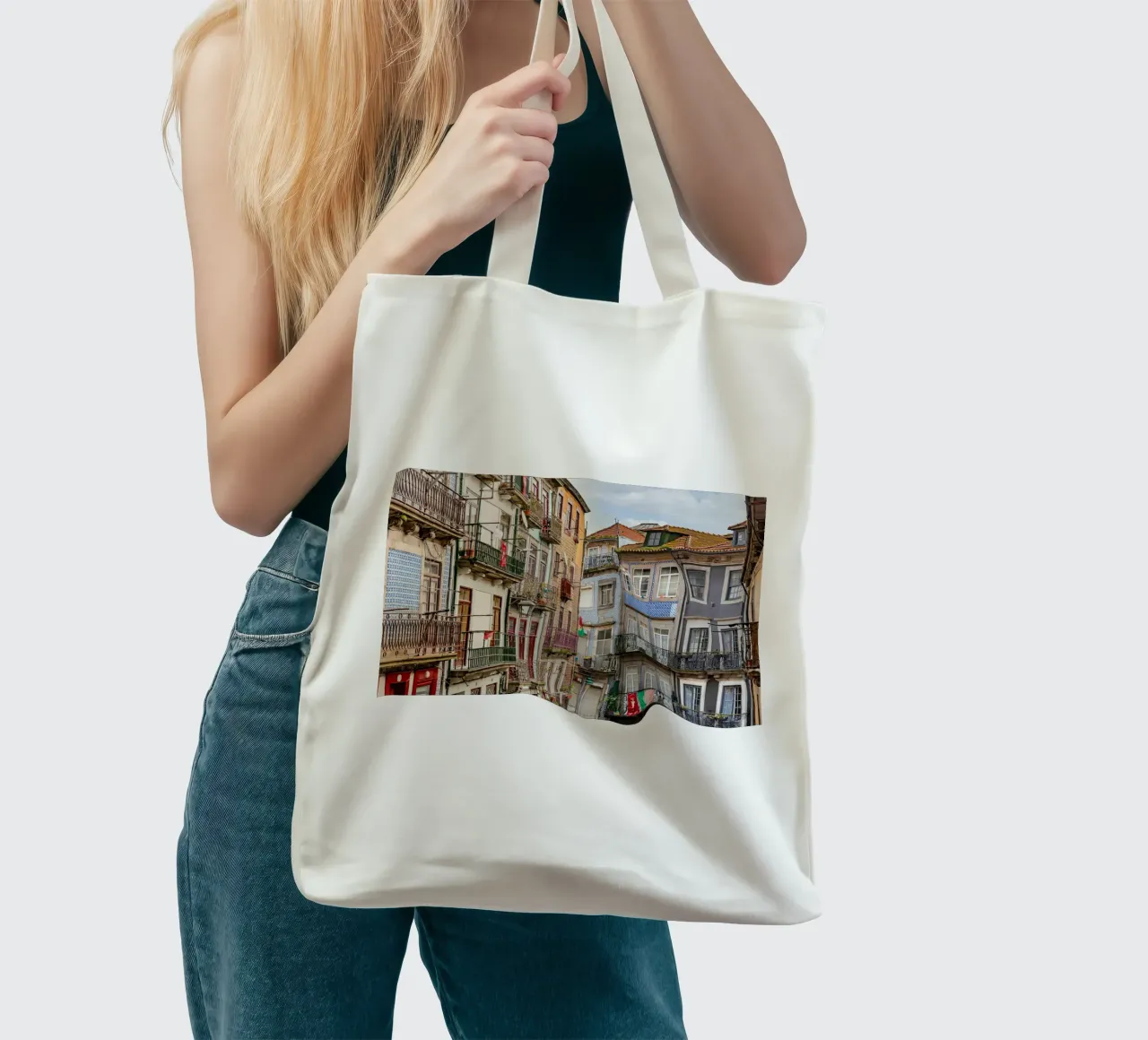 Typical houses in Porto, Portugal tote bag by Carinaprint