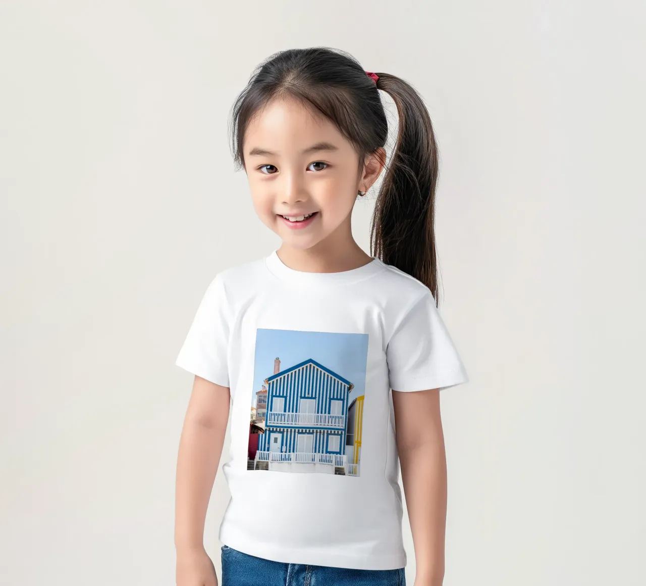Aveiro, Striped house idyll kids t-shirt by Carinaprint