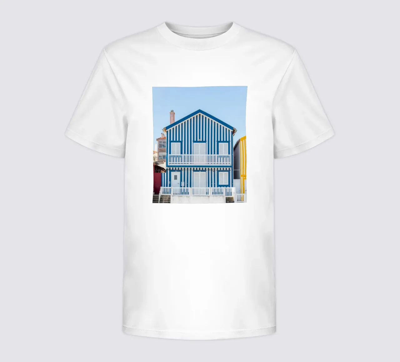 Aveiro, Striped house idyll kids t-shirt by Carinaprint