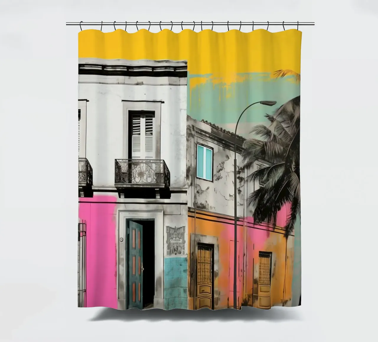 Collage colorato di Lisbona tenda da doccia da Carinaprint