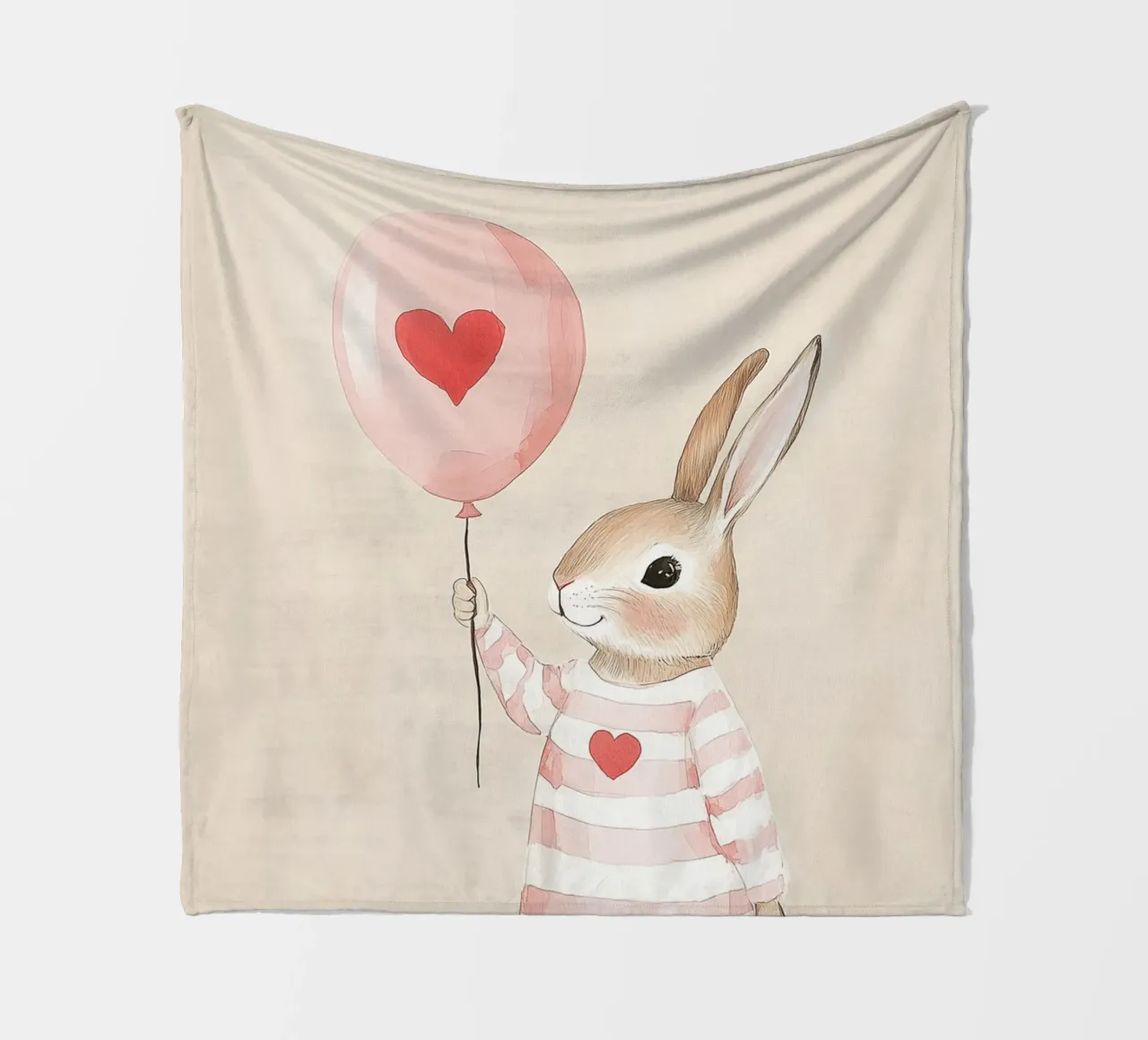 Coniglietto con palloncino a cuore coperta in pile da Carinaprint