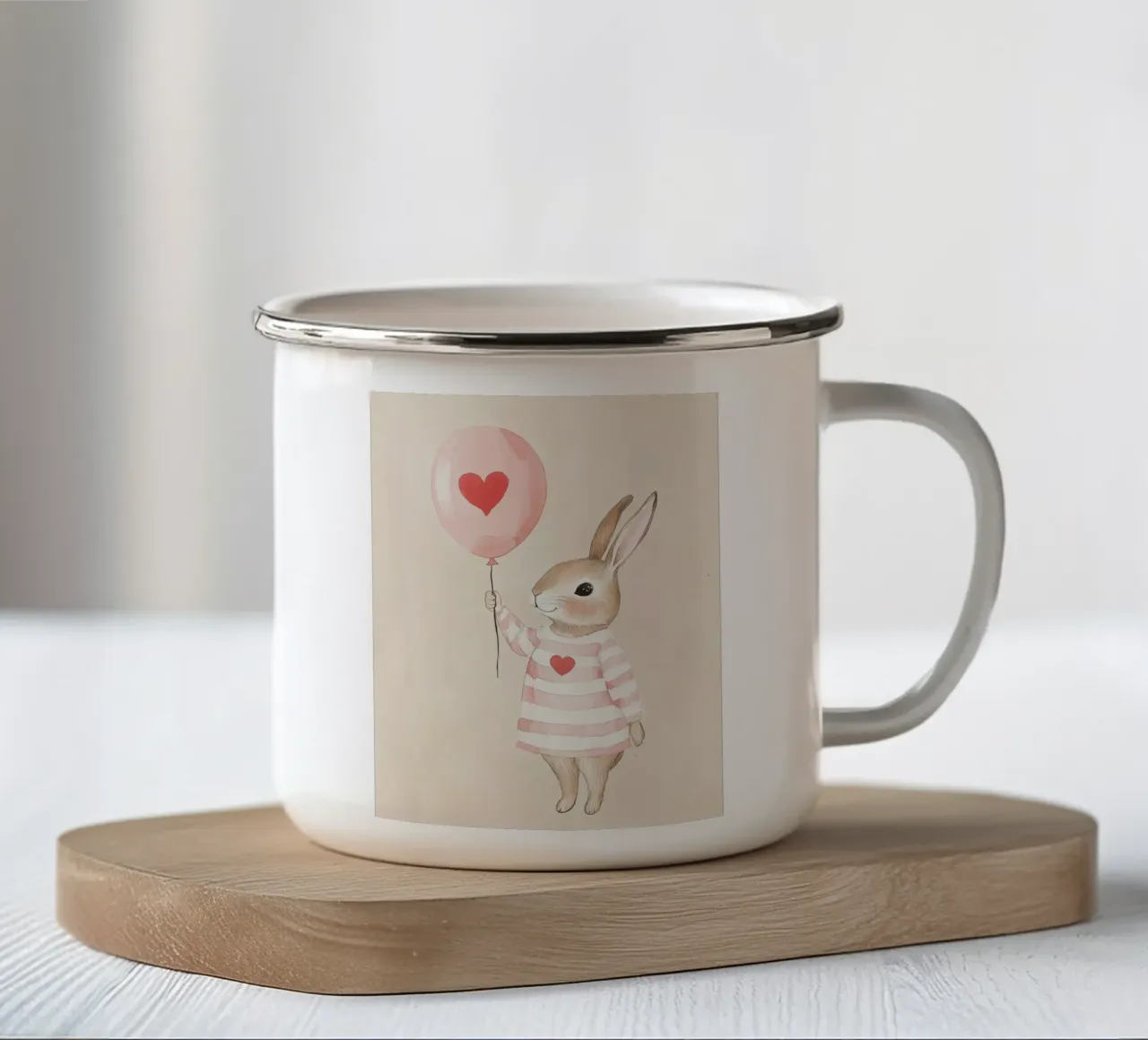 Coniglietto con palloncino a cuore tazza in smalto da Carinaprint
