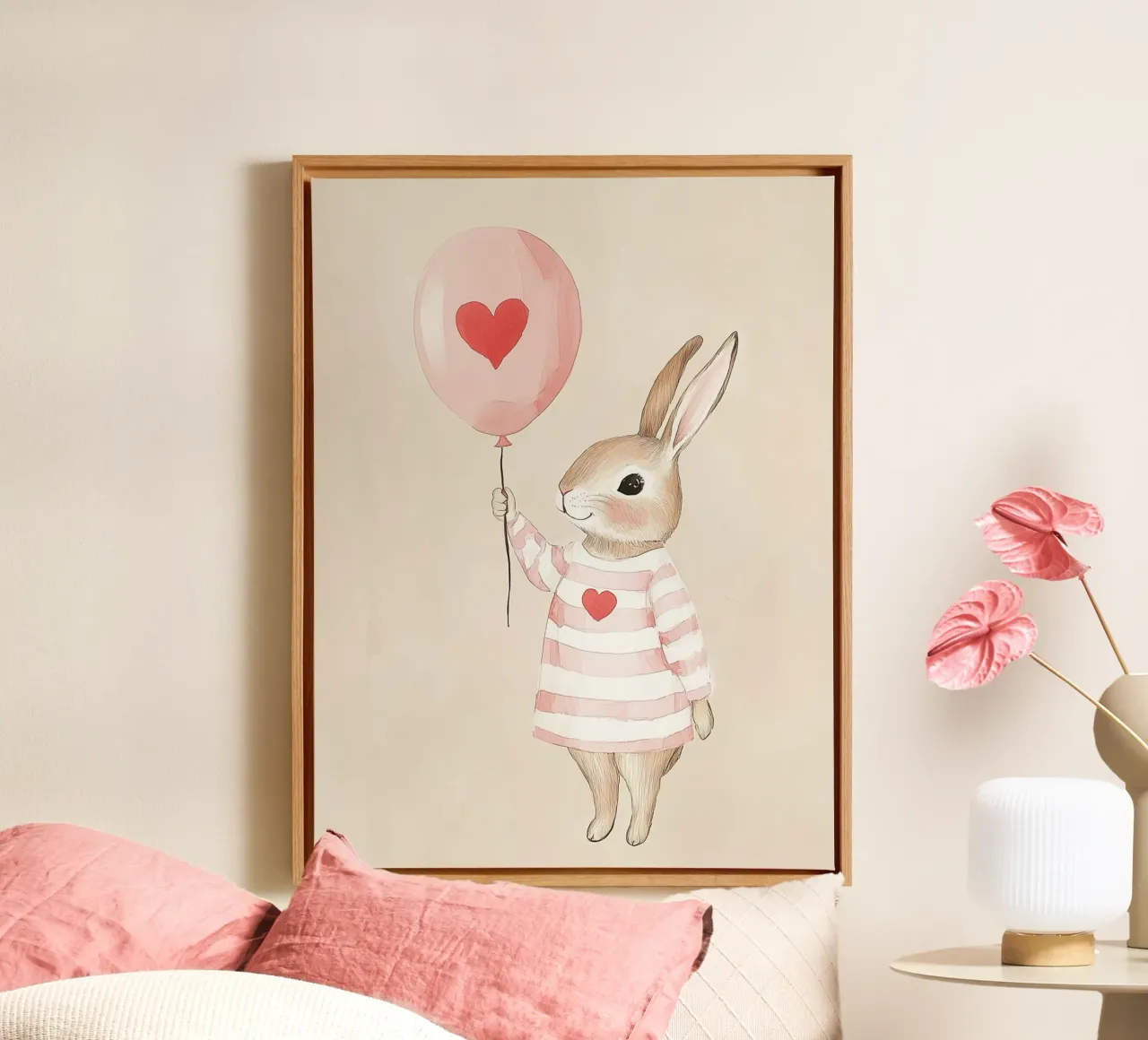 Bunny with heart balloon canvas by Carinaprint