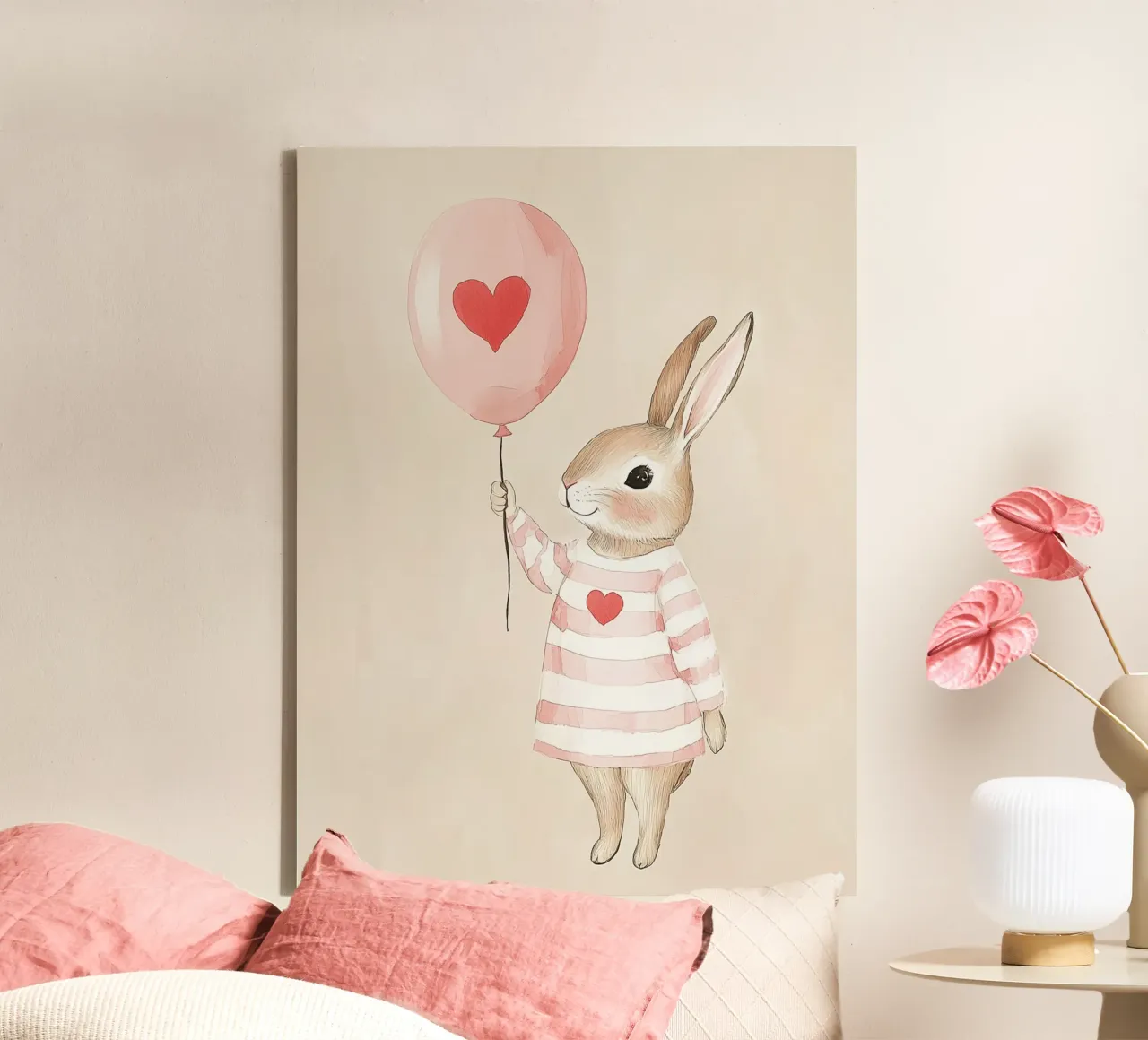 Bunny with heart balloon canvas by Carinaprint