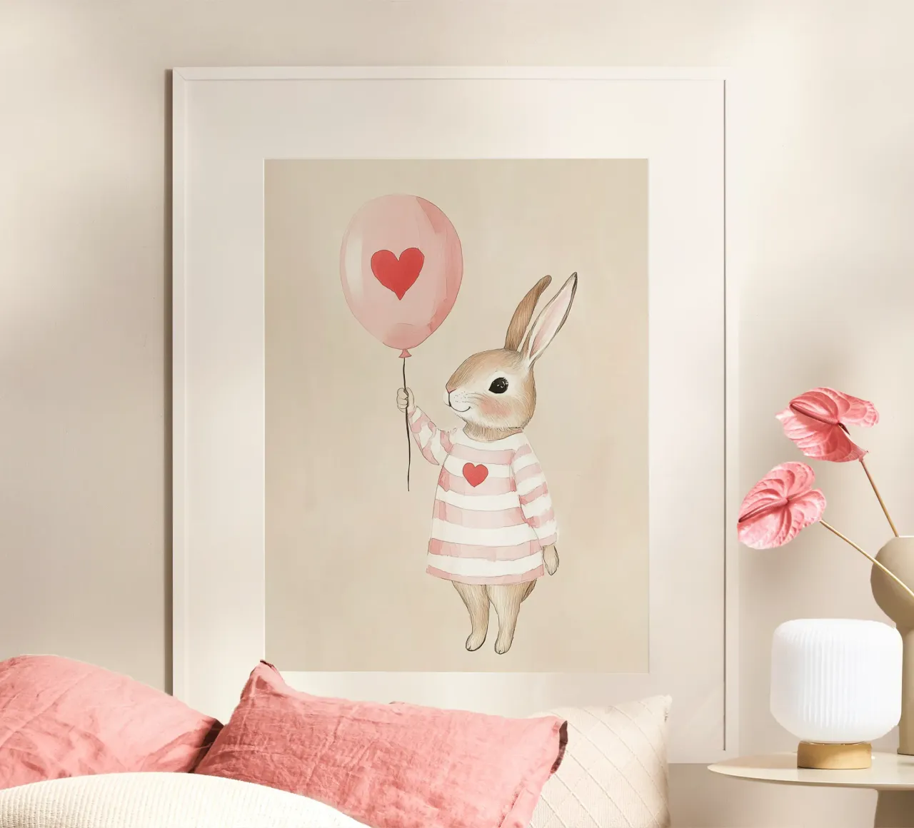 Coniglietto con palloncino a cuore carta hahnemühle da Carinaprint