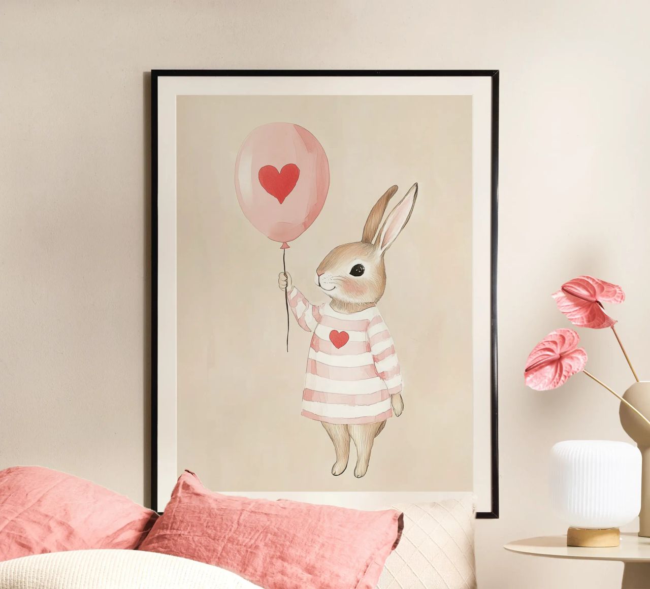 Häschen mit Herz Luftballon Poster von Carinaprint