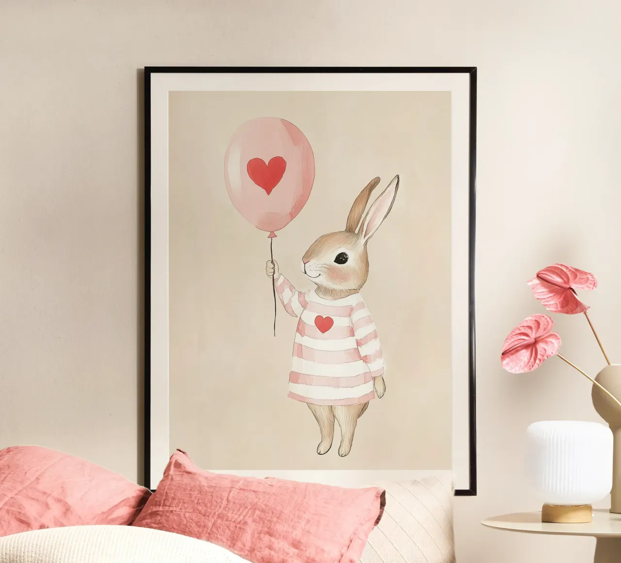 Coniglietto con palloncino a cuore carta hahnemühle da Carinaprint