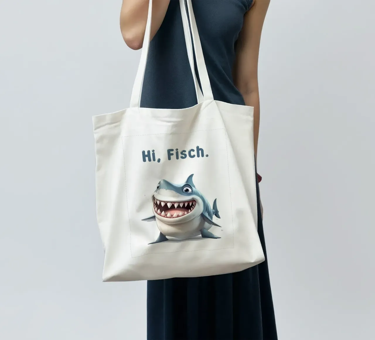 Funny shark, Hi fish tote bag by Carinaprint
