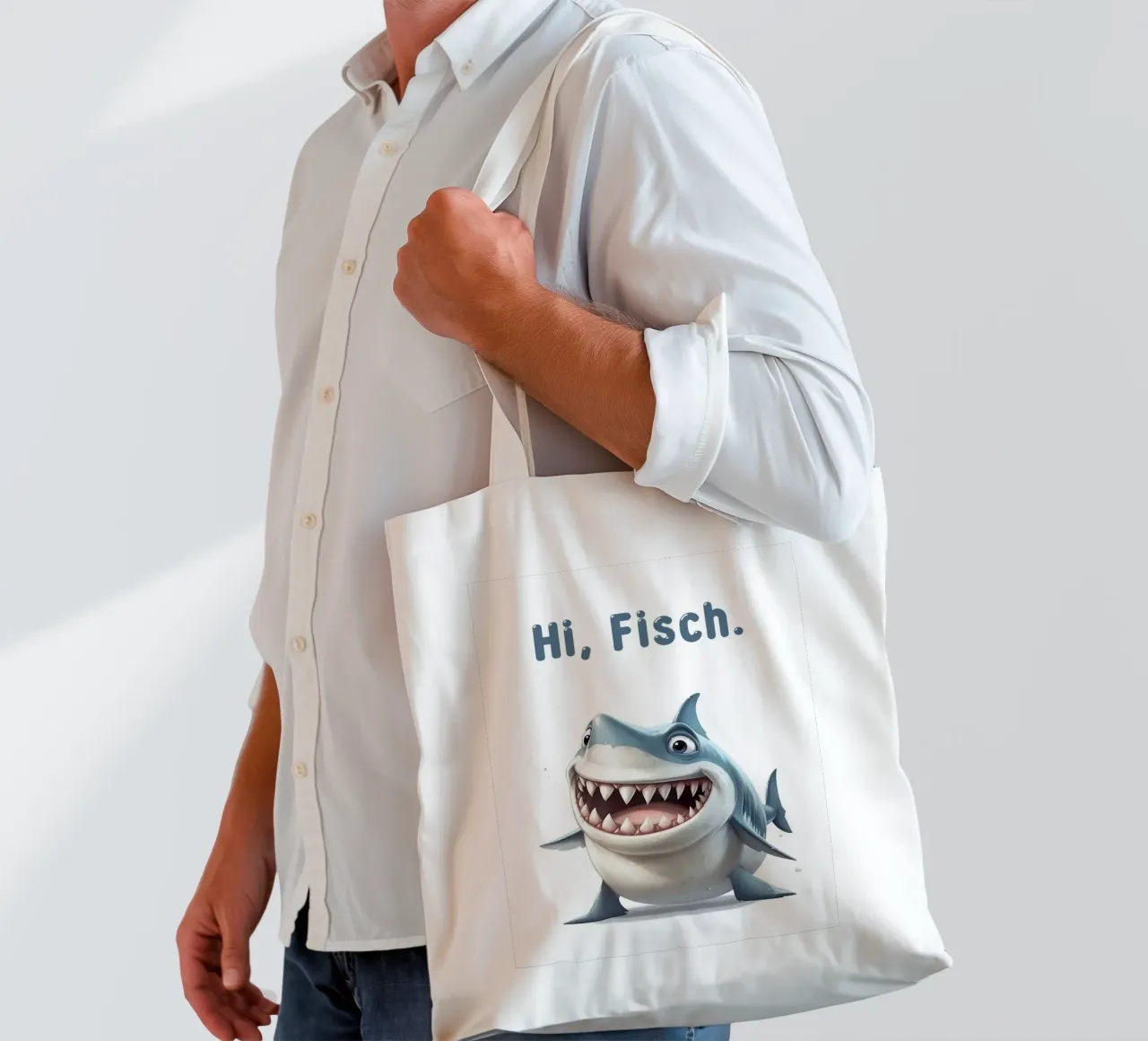 Funny shark, Hi fish tote bag by Carinaprint