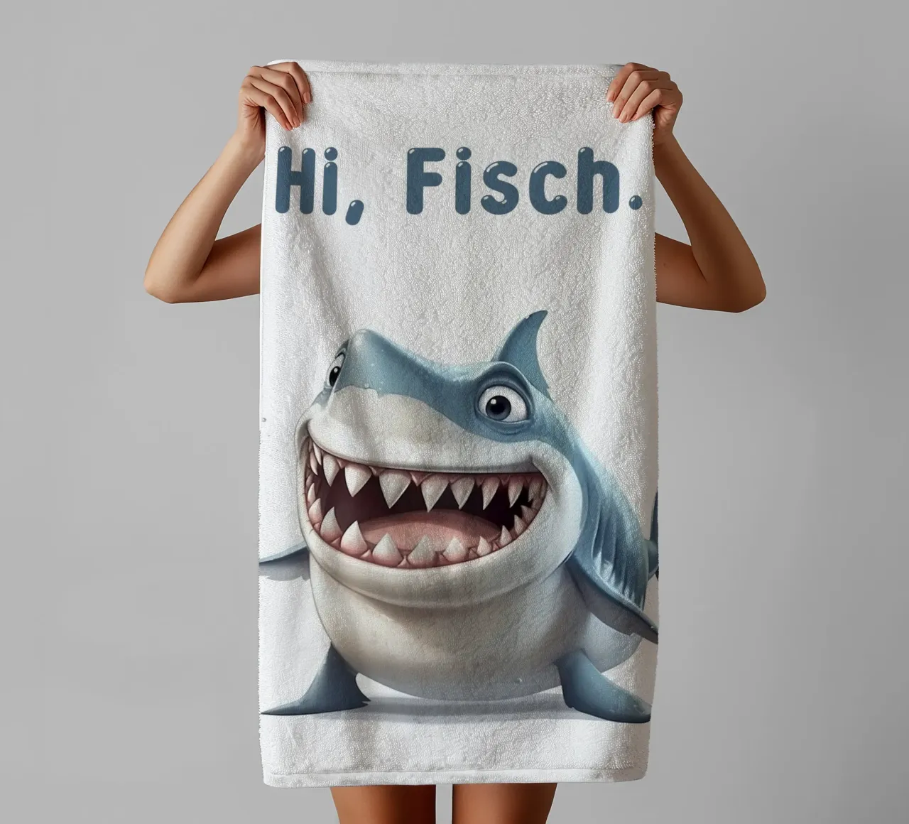 Funny shark, Hi fish towel by Carinaprint