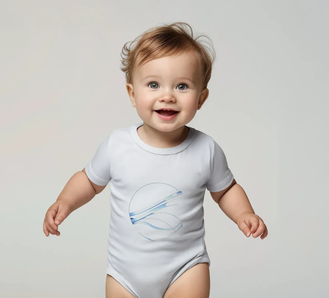 Abstract blue circular design featuring flowing lines short-sleeve baby romper by DesignDoodle