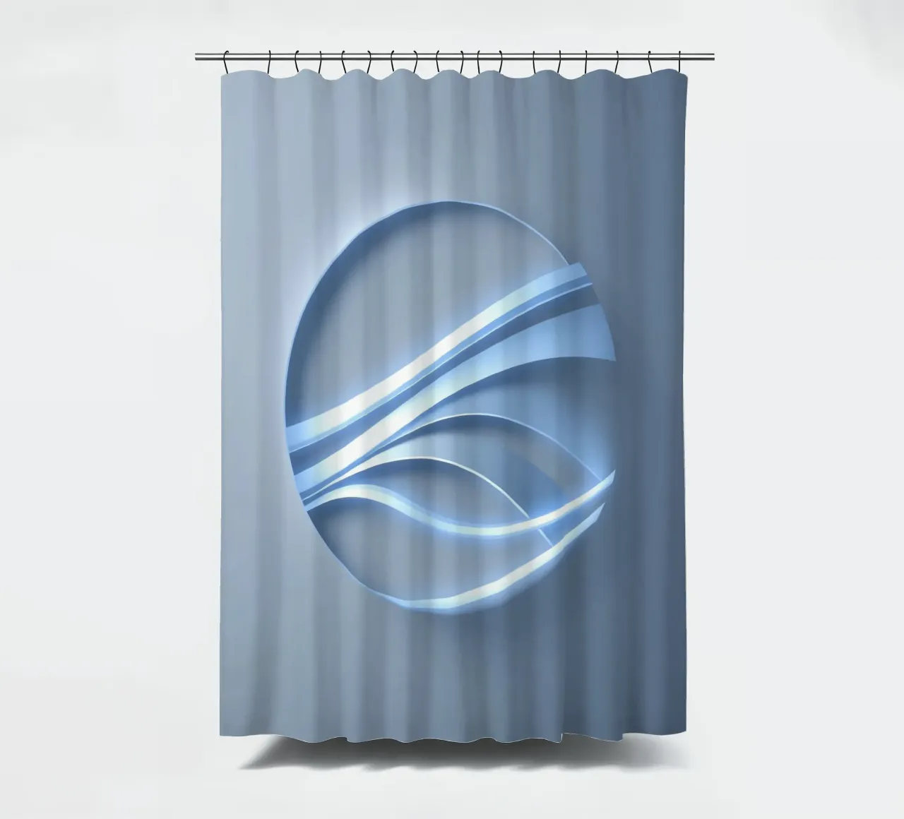 Abstract blue circular design featuring flowing lines shower curtain by DesignDoodle