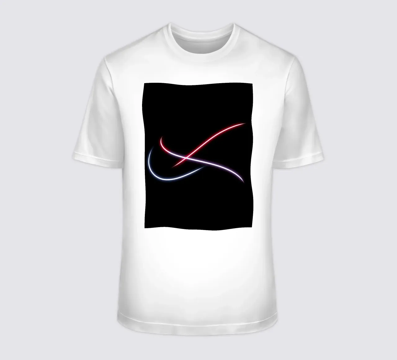 Scie luminose astratte in rosso, bianco e blu su nero t-shirt da DesignDoodle