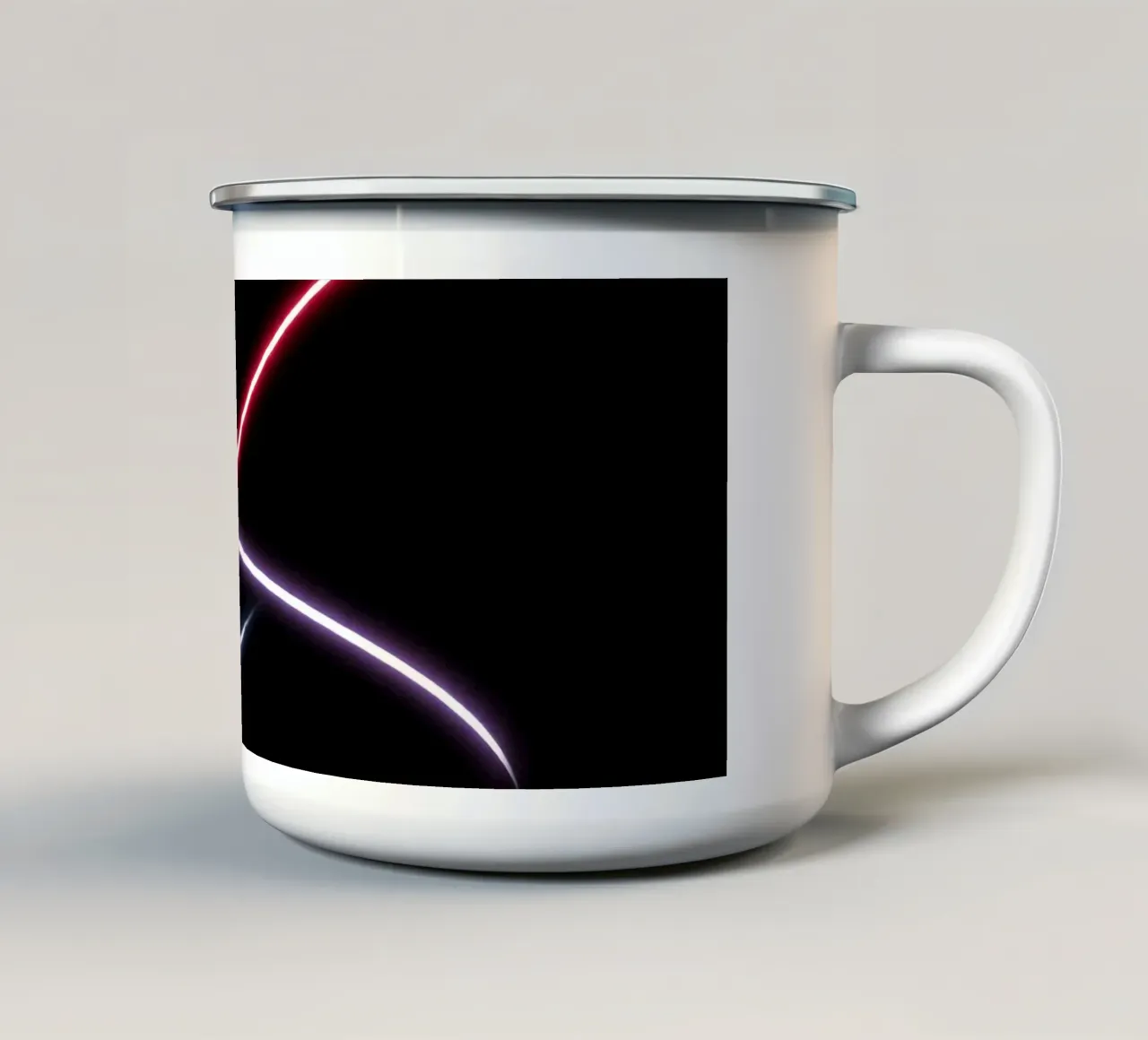 Scie luminose astratte in rosso, bianco e blu su nero tazza in smalto da DesignDoodle
