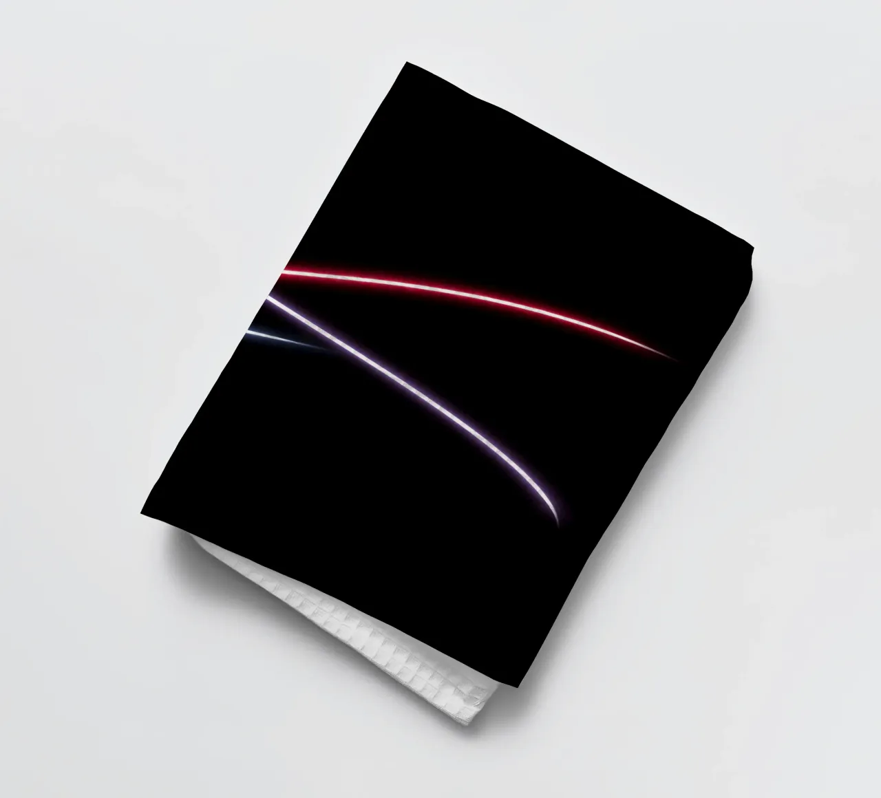Scie luminose astratte in rosso, bianco e blu su nero canovaccio da cucina da DesignDoodle