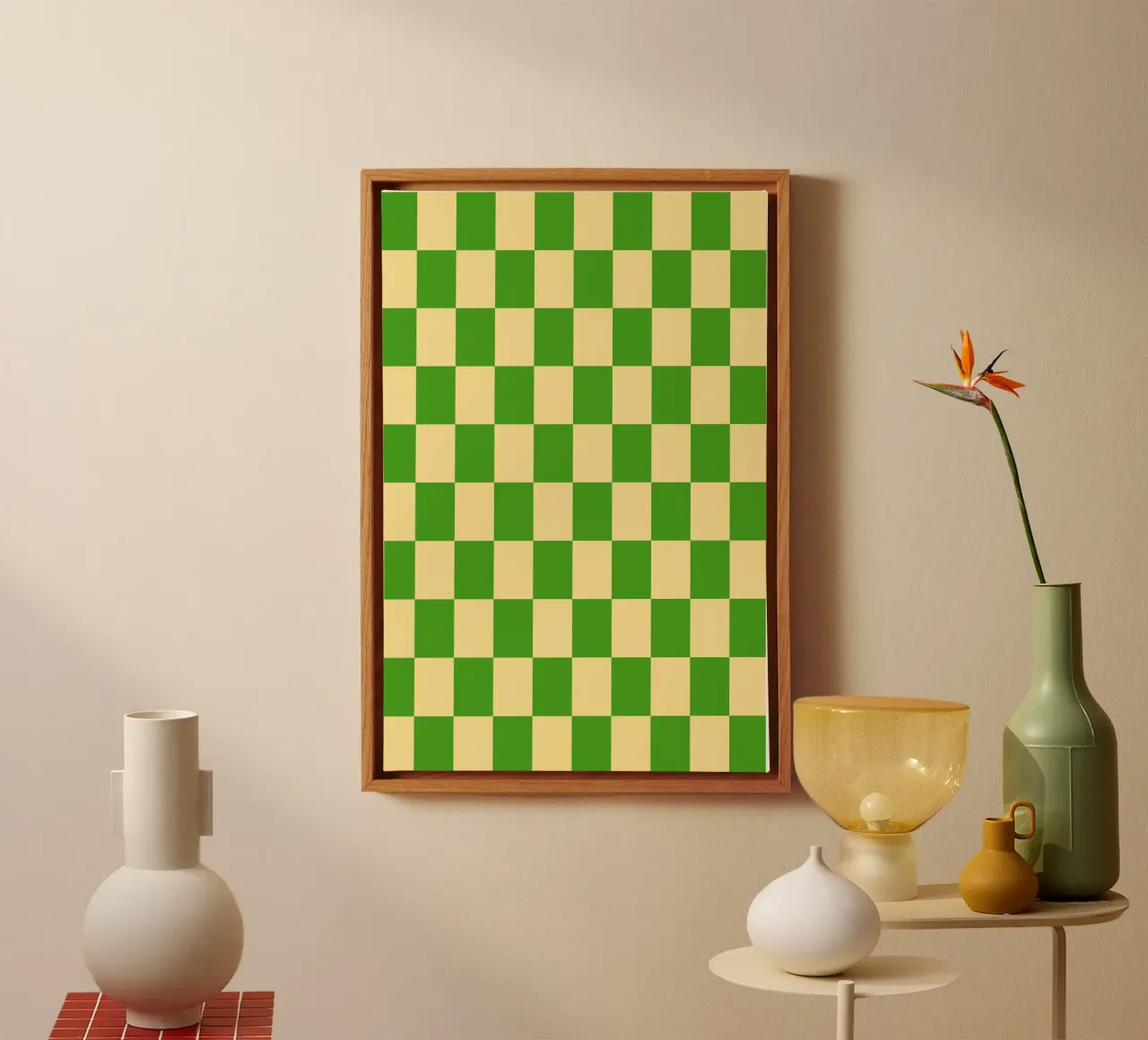 Green and Light Yellow Checker Pattern canvas by Paigaam Studio