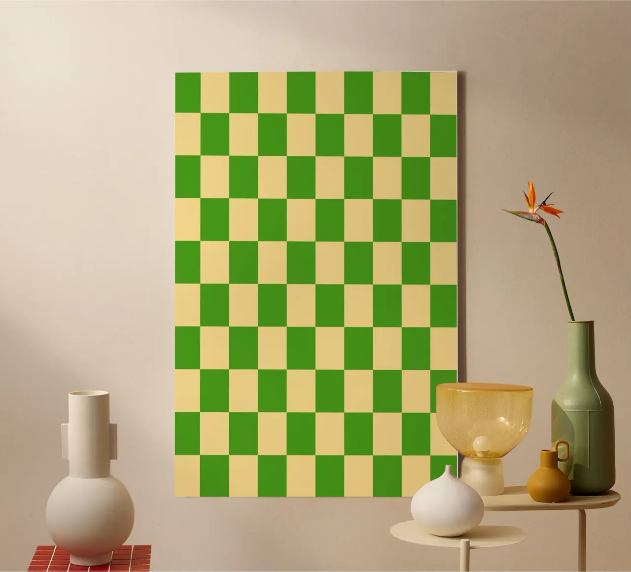 Green and Light Yellow Checker Pattern canvas by Paigaam Studio