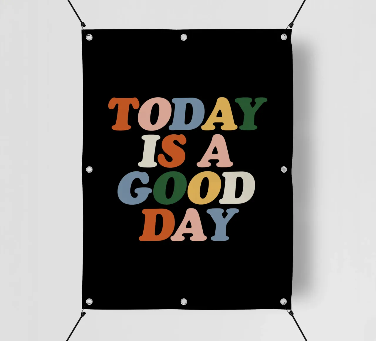 Oggi è un buon giorno Design tipografico colorato telo in pvc da THE MOTIVATED TYPE
