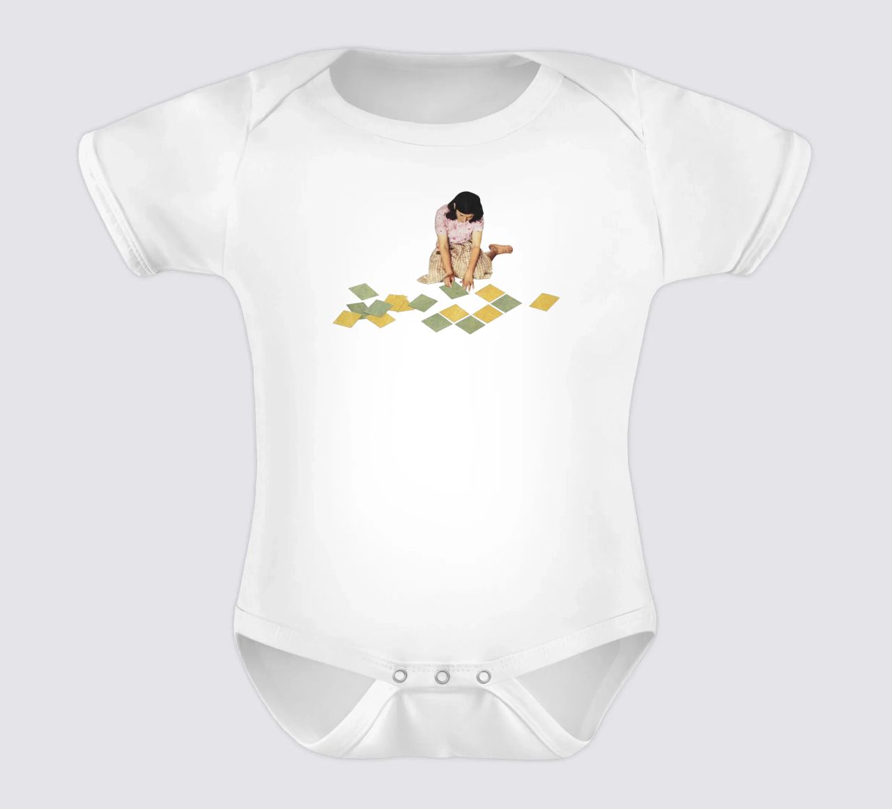 Work in Progress short-sleeve baby romper by Cassia Beck Collage