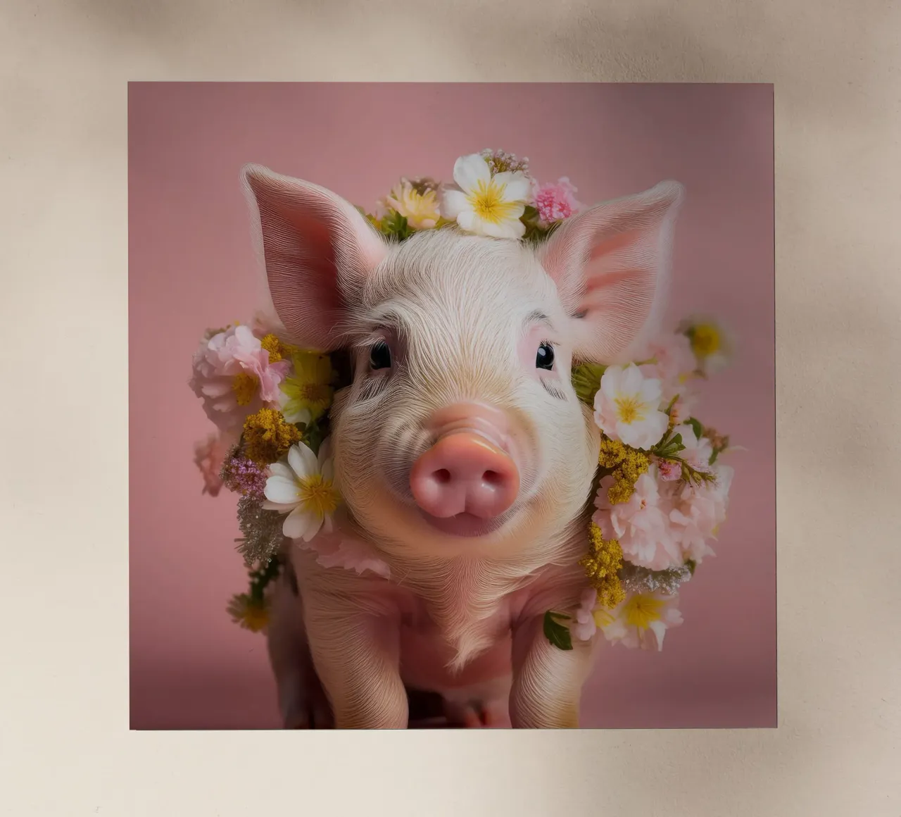Cerdo juguetón con una corona de flores en tonos pastel lámina retroiluminada de FlexiDesignsByK