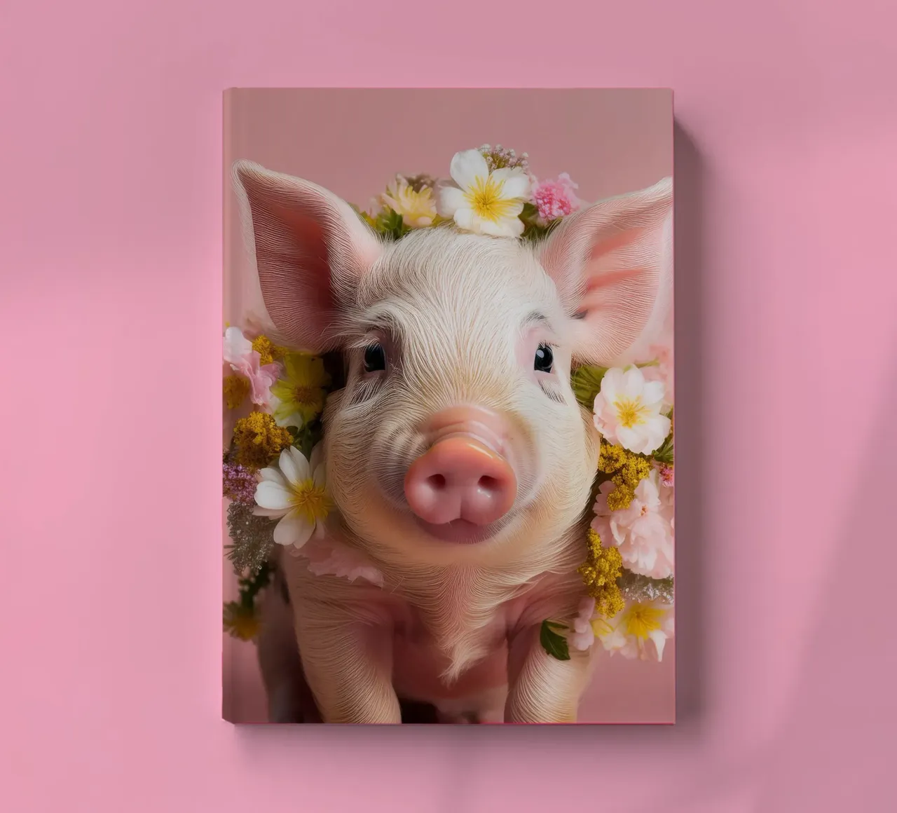 Cochon enjoué avec une couronne de fleurs Œuvre d'art dans les tons pastel carnet de notes de FlexiDesignsByK
