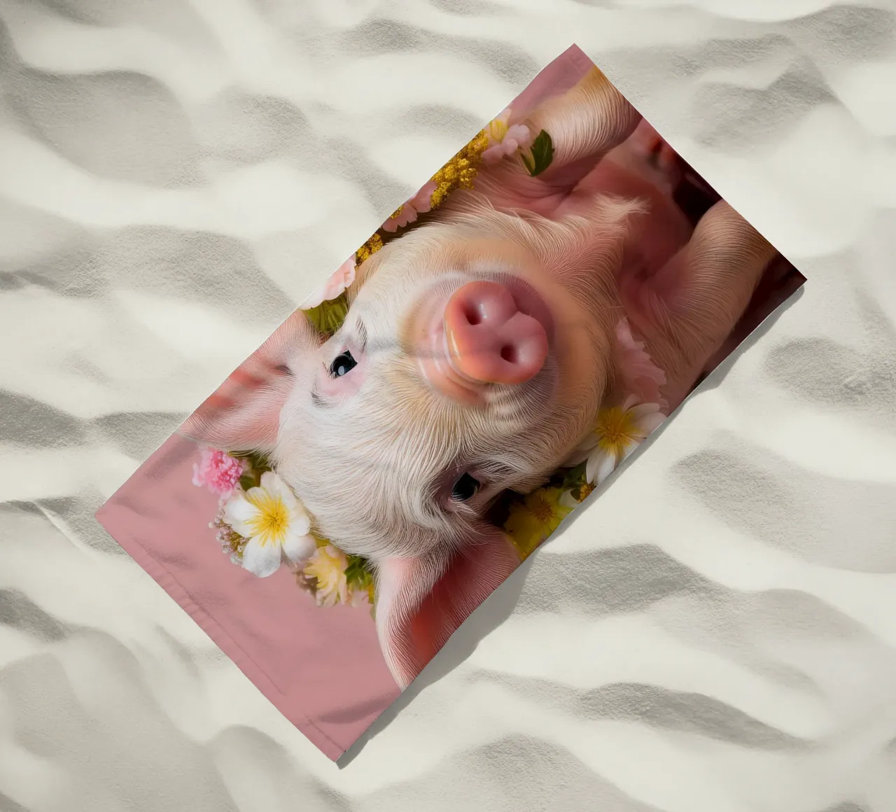 Cochon enjoué avec une couronne de fleurs Œuvre d'art dans les tons pastel serviette de plage de FlexiDesignsByK