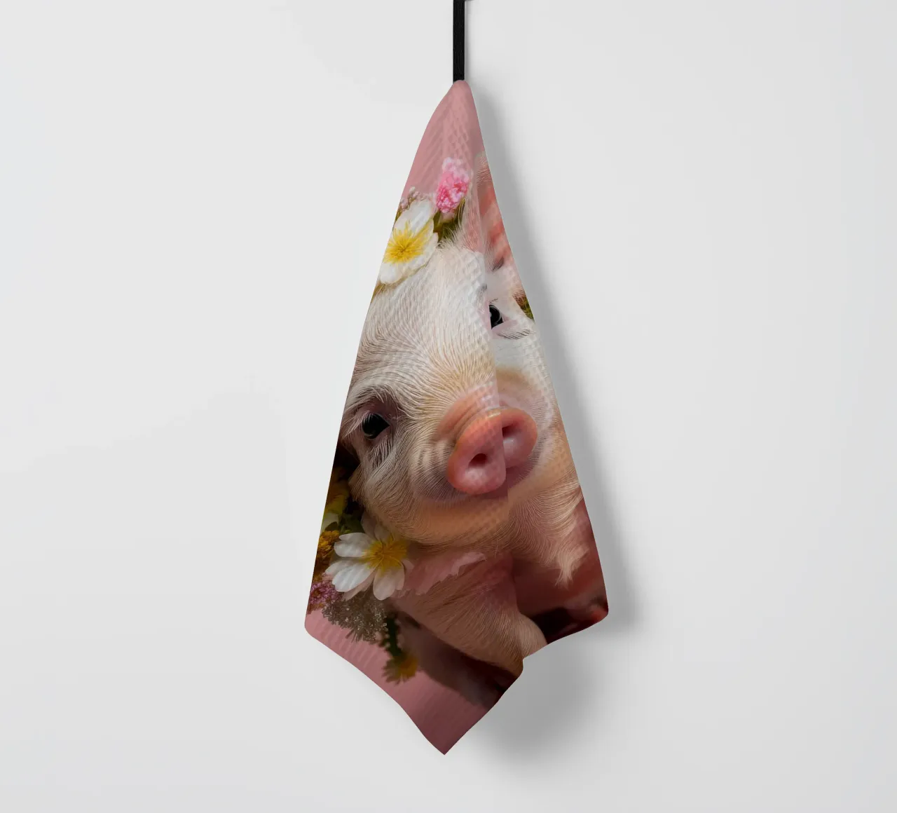Cochon enjoué avec une couronne de fleurs Œuvre d'art dans les tons pastel torchon de FlexiDesignsByK