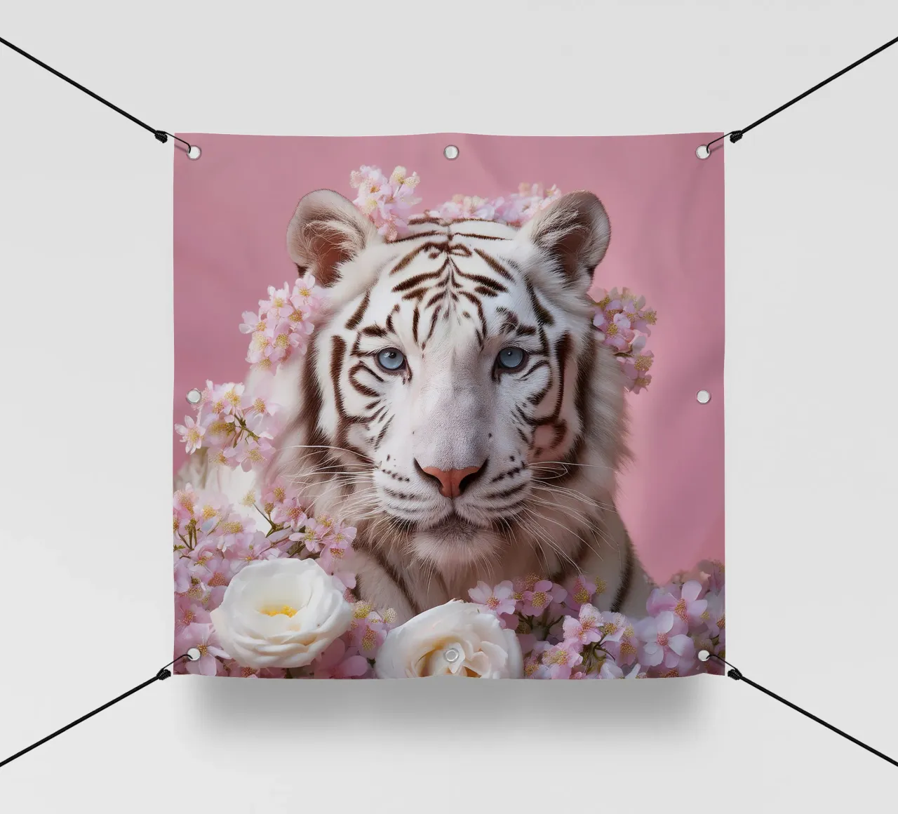 Majestic White Tiger with Blossoming Floral Accent Print pvc cover by FlexiDesignsByK
