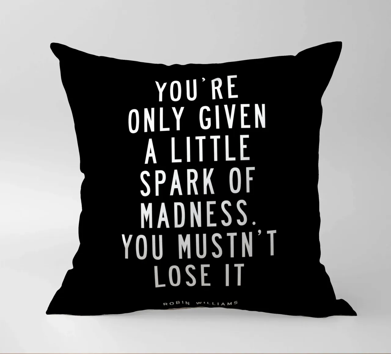 You Are Only Given a Little Spark of Madness Typography decorative cushion by THE MOTIVATED TYPE