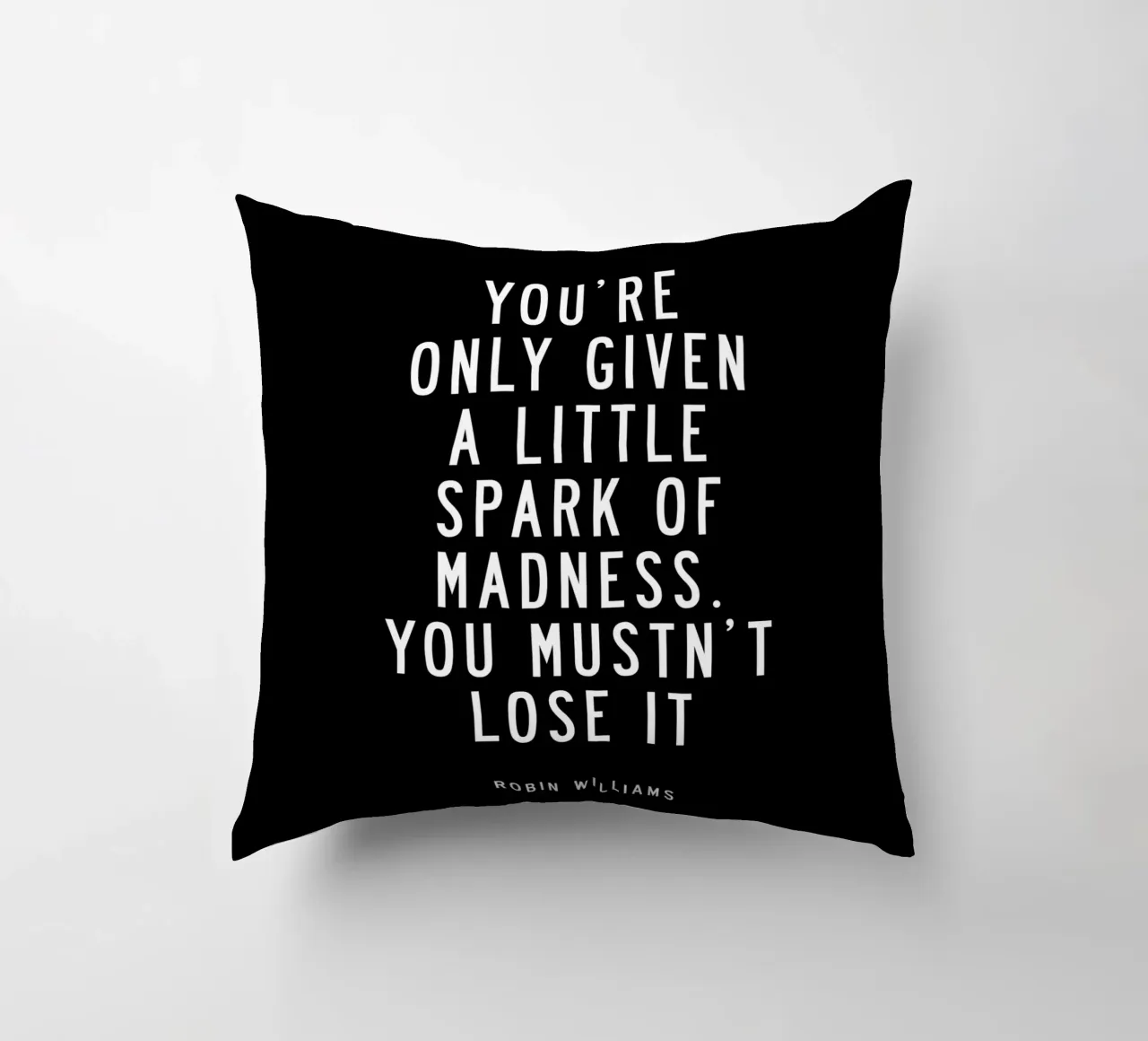 You Are Only Given a Little Spark of Madness Typography decorative cushion by THE MOTIVATED TYPE