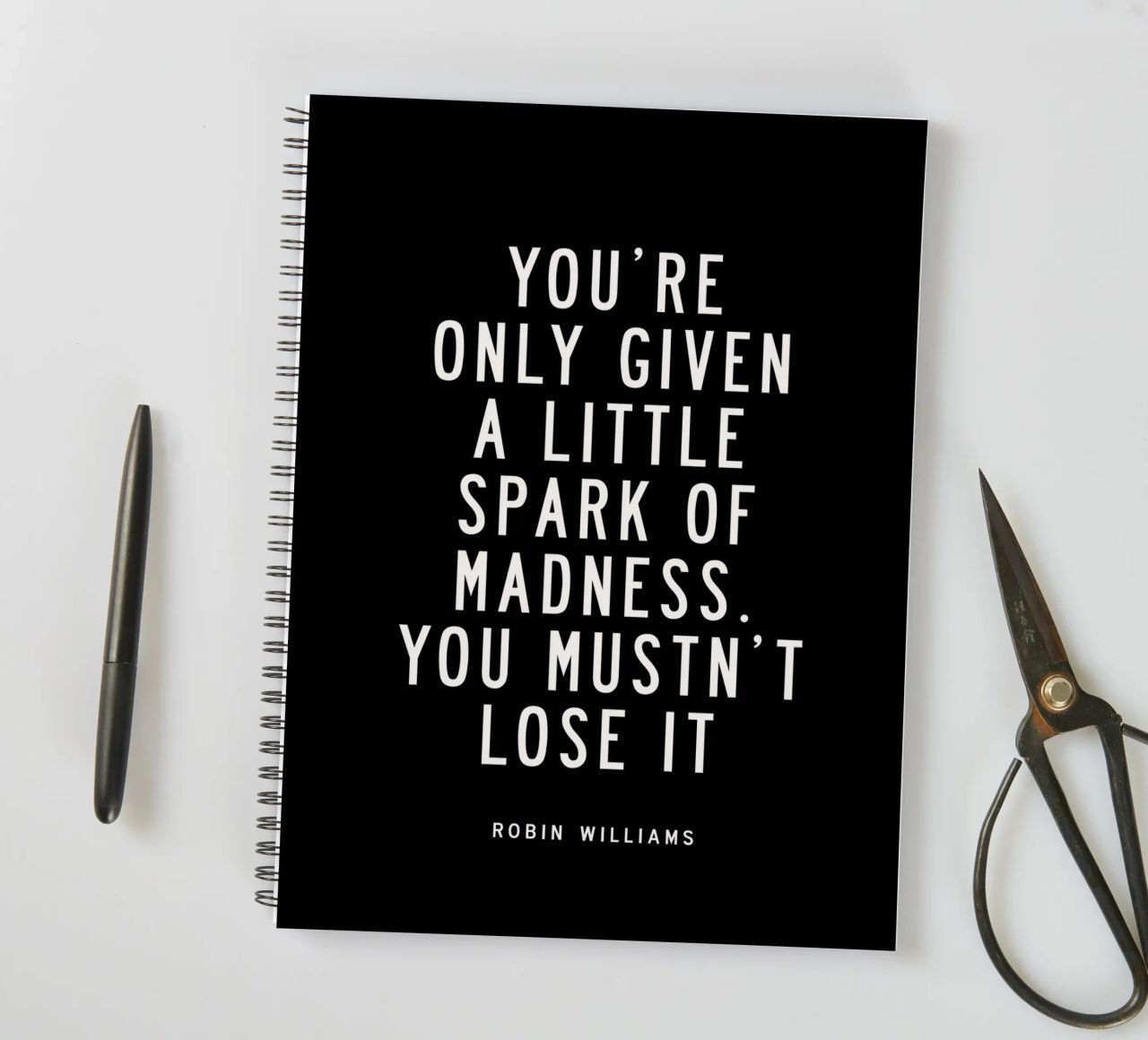 You Are Only Given a Little Spark of Madness Typography spiral notebook by THE MOTIVATED TYPE