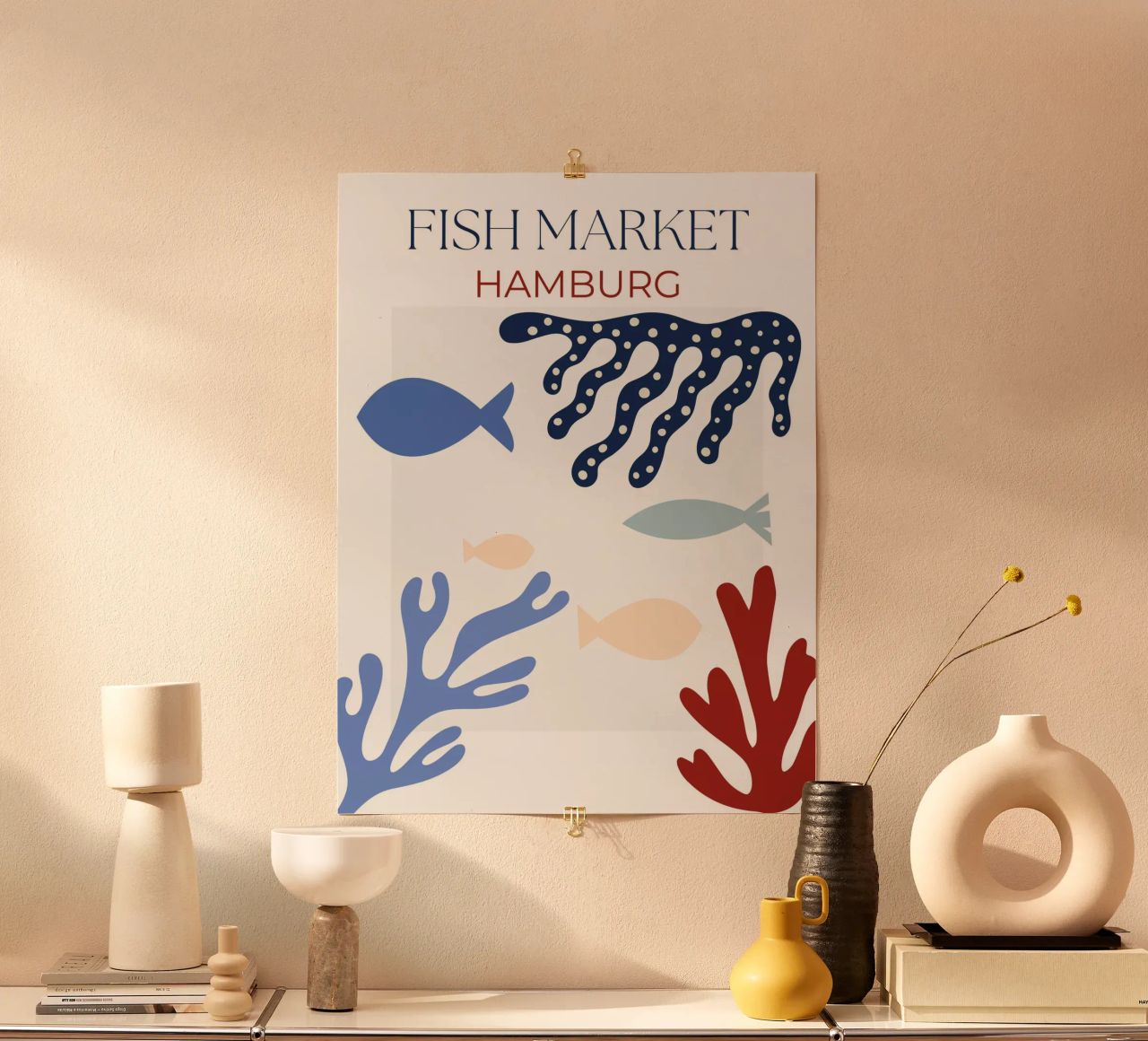 Fischmarkt Hamburg City Art - Maritime Korallen & Meerestiere Poster von Studio Remiér