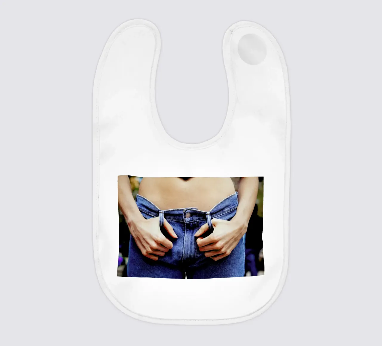 Denim baby bib by Aysha Banos