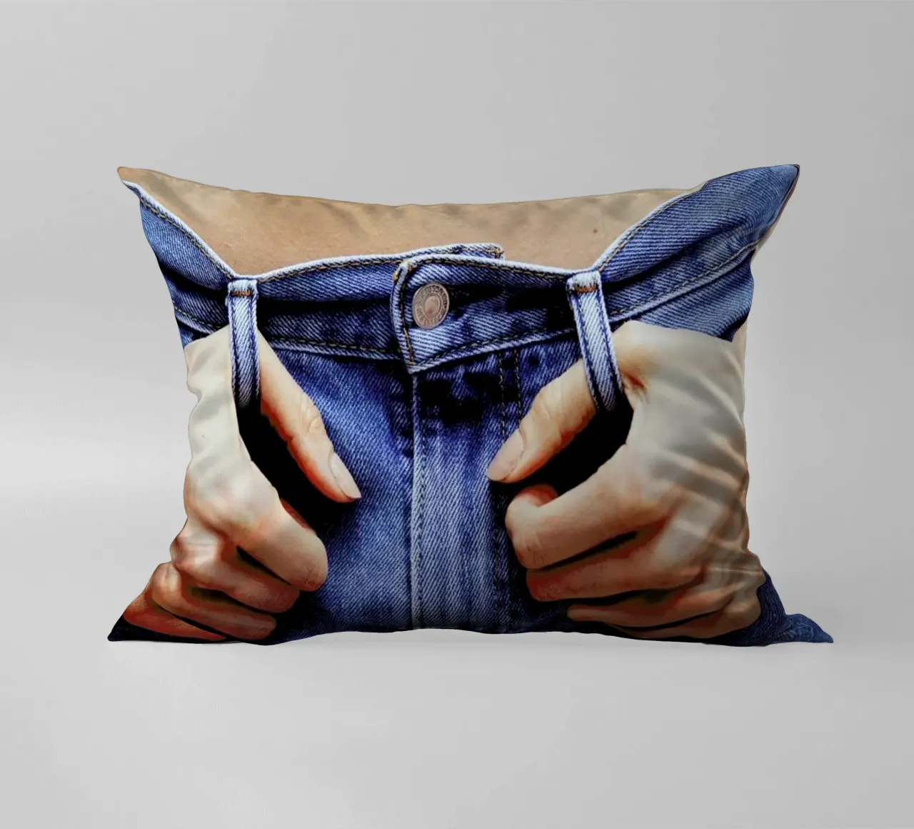Denim decorative cushion by Aysha Banos
