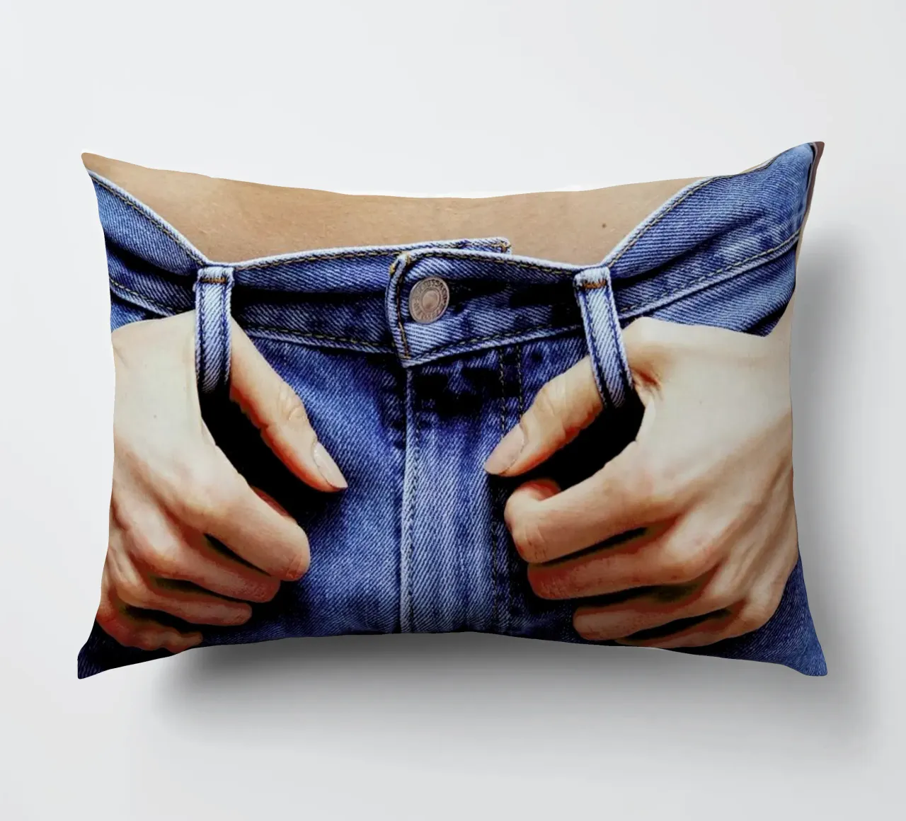 Denim decorative cushion by Aysha Banos