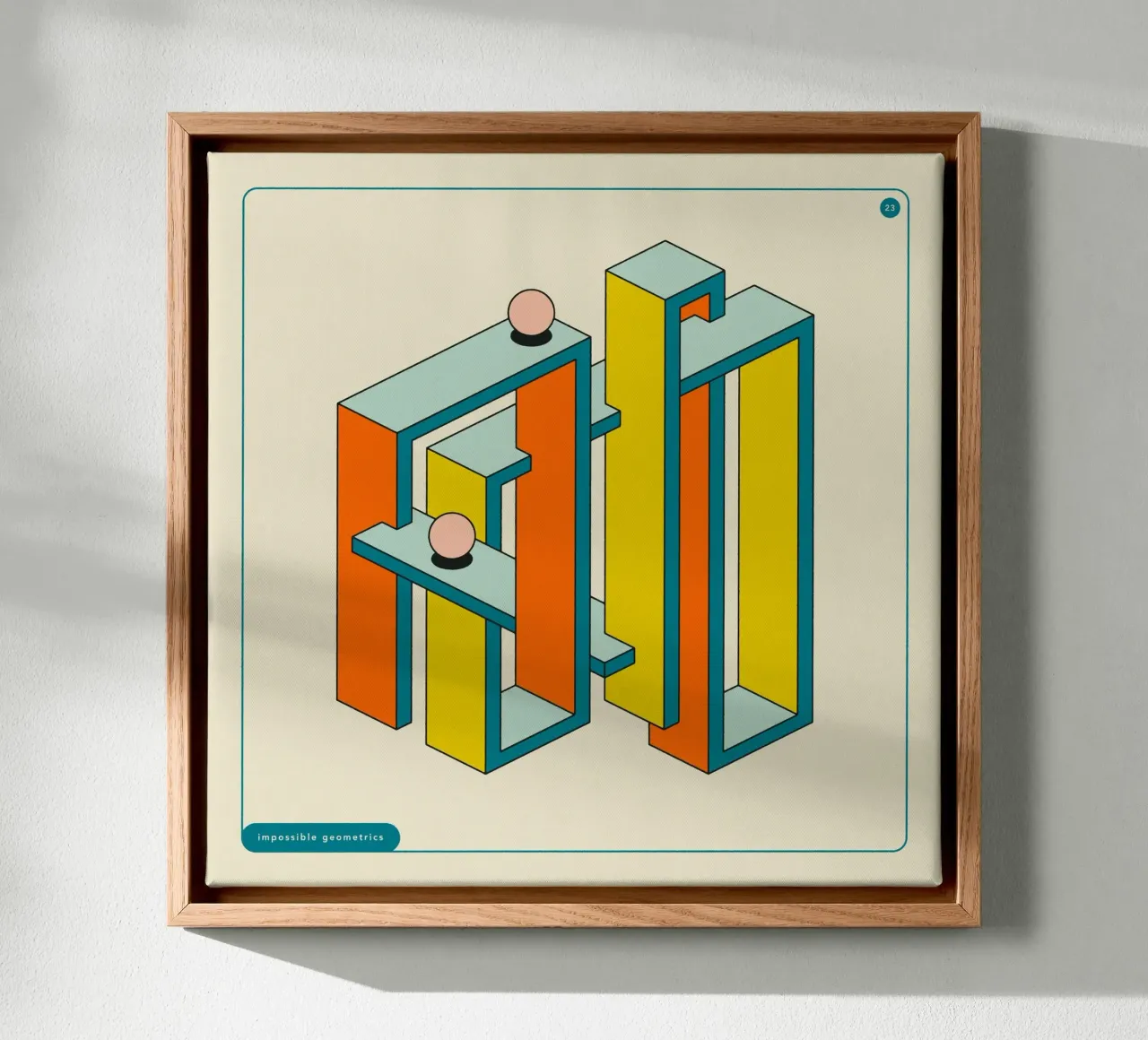 IMPOSSIBLE GEOMETRICS (23) canvas with Floater frame by Jazzberry Blue