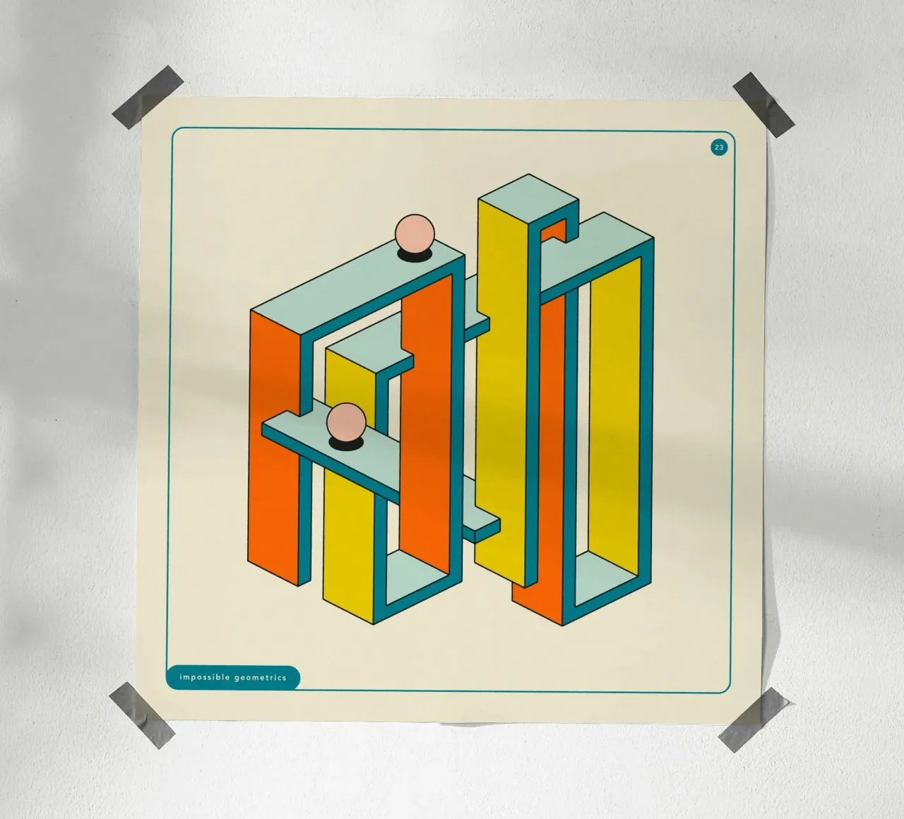 IMPOSSIBLE GEOMETRICS (23) poster met houten frame van Jazzberry Blue