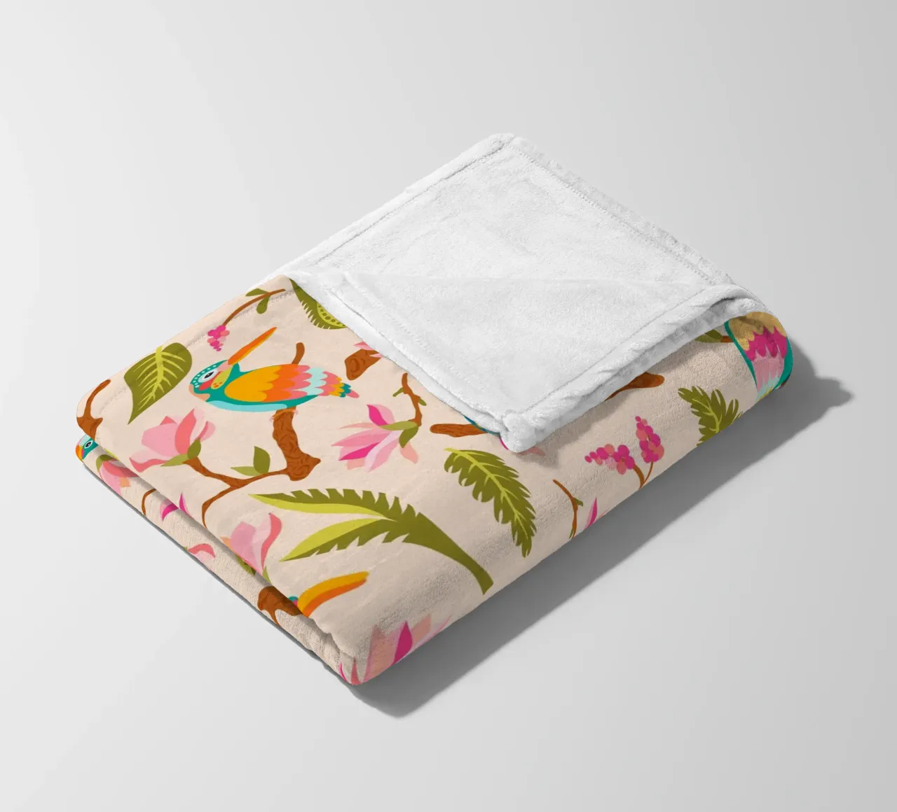 Kingfishers and magnolia patterns in pastel colours fleece blanket by CoelfenArt
