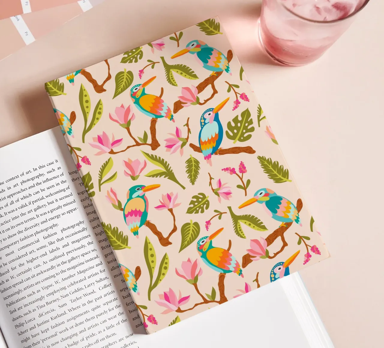 Kingfishers and magnolia patterns in pastel colours notebook by CoelfenArt