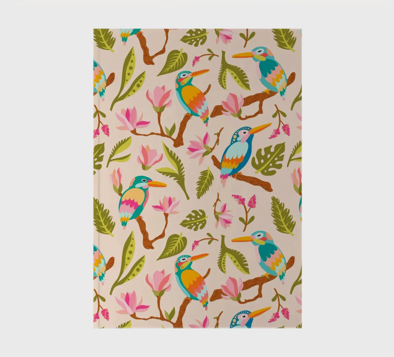 Kingfishers and magnolia patterns in pastel colours notebook by CoelfenArt