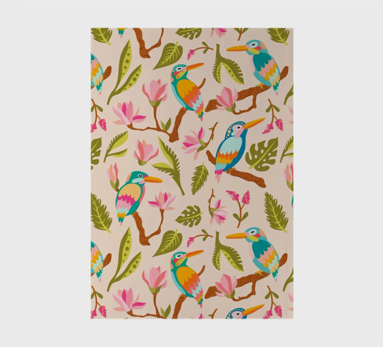 Kingfishers and magnolia patterns in pastel colours notebook by CoelfenArt