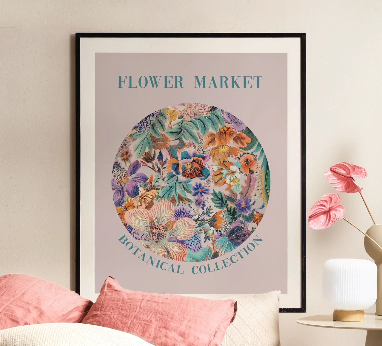 Bloemenmarkt met lentebloesems poster van Carinaprint