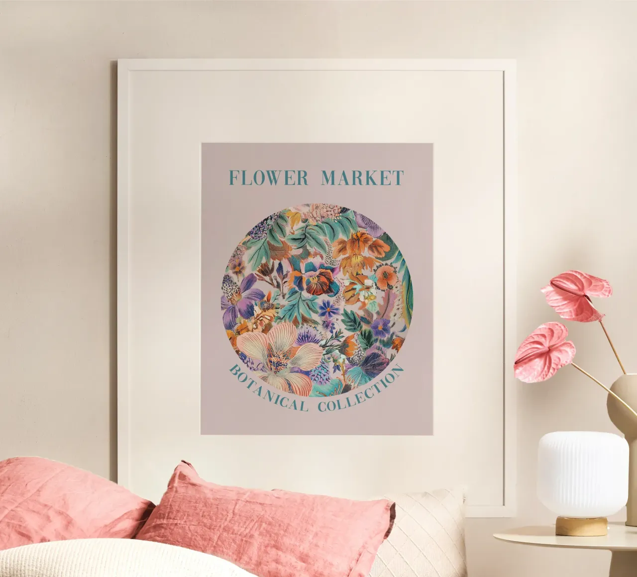 Mercato dei fiori con fiori primaverili poster con telaio in alluminio da Carinaprint