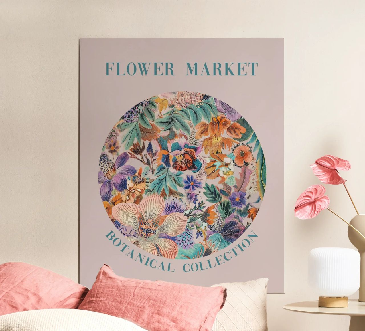 Bloemenmarkt met lentebloesems poster van Carinaprint