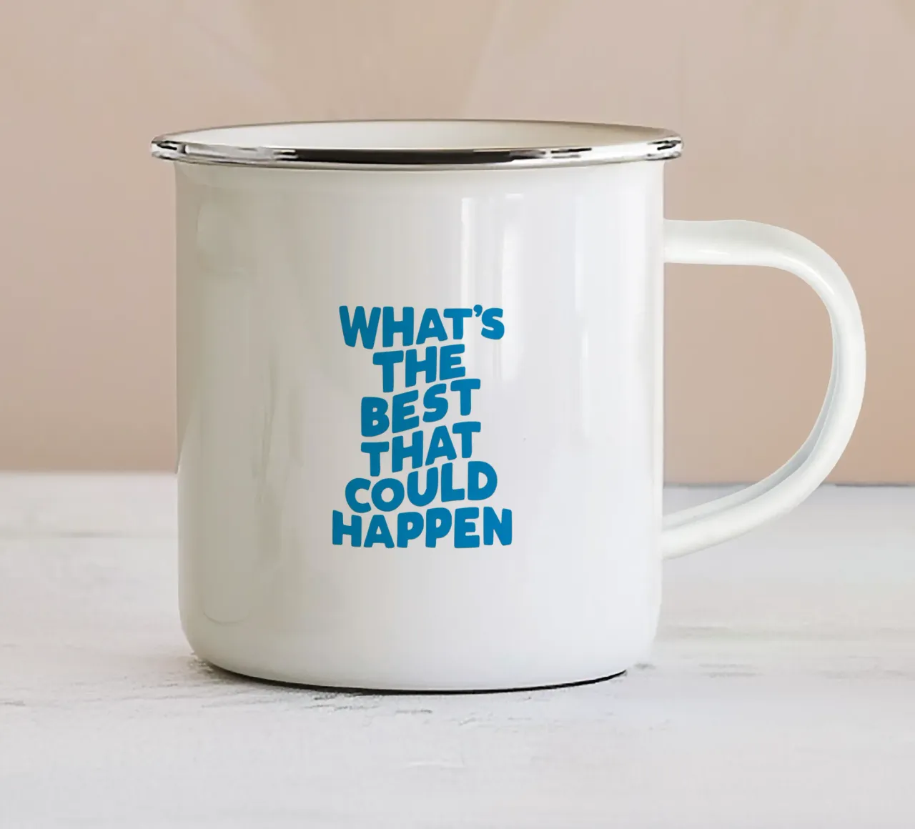 Het beste dat kon gebeuren Typografie Ontwerp emaille mok van THE MOTIVATED TYPE