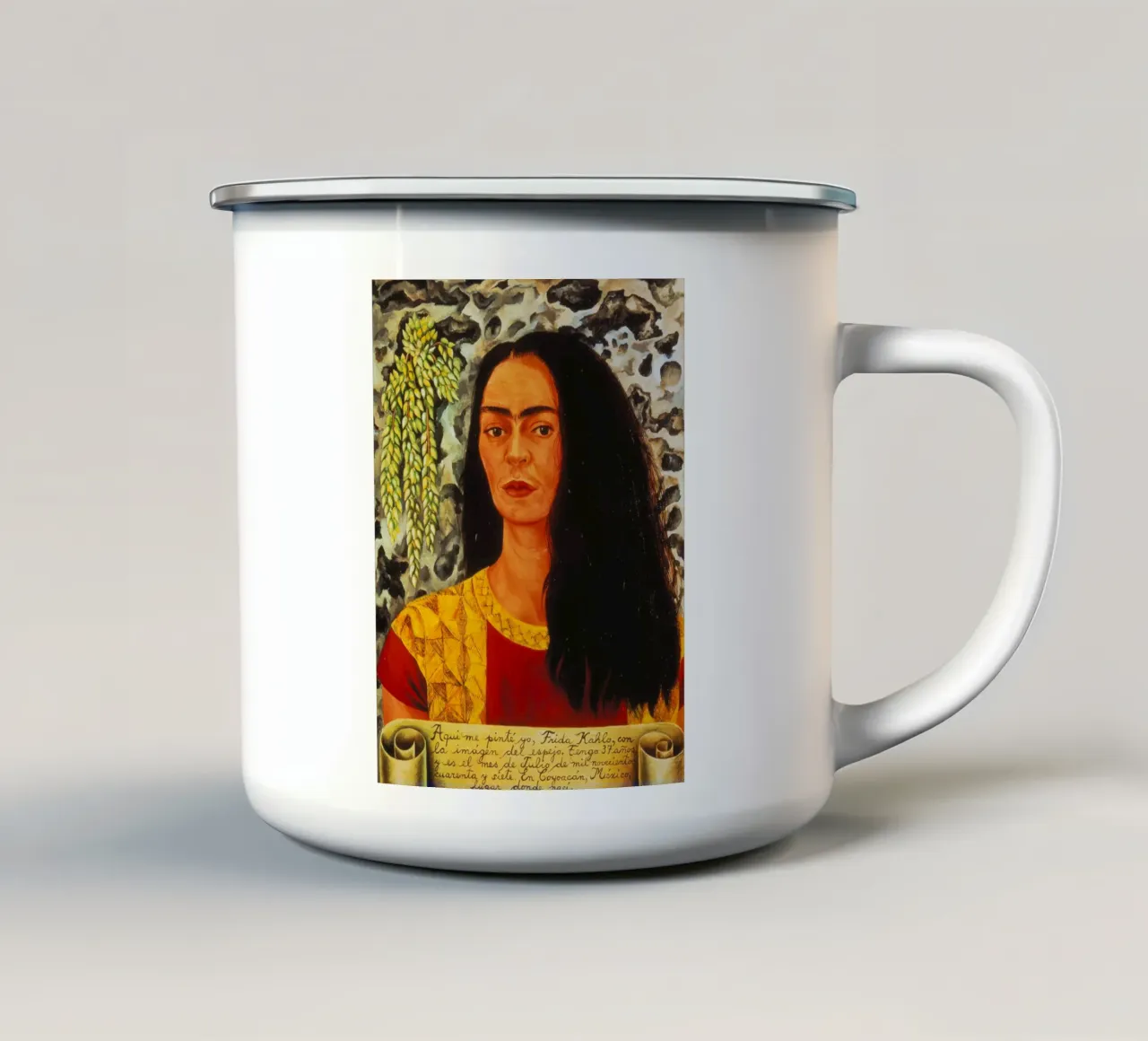 Frida Kahlo - Autoritratto con capelli aperti tazza in smalto da ARTOTHEK